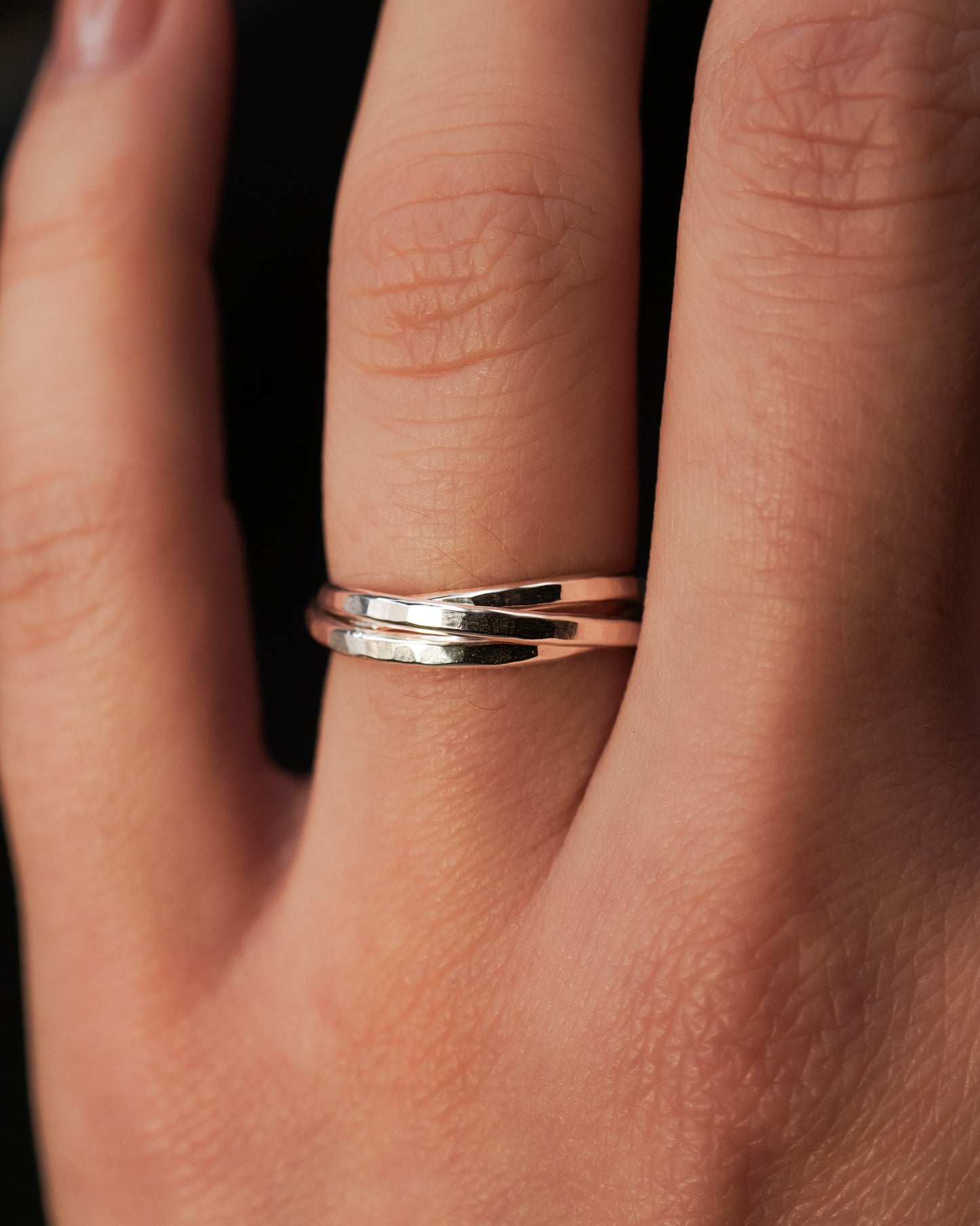 Thin Interlocking Set of 3 Rings, Sterling Silver