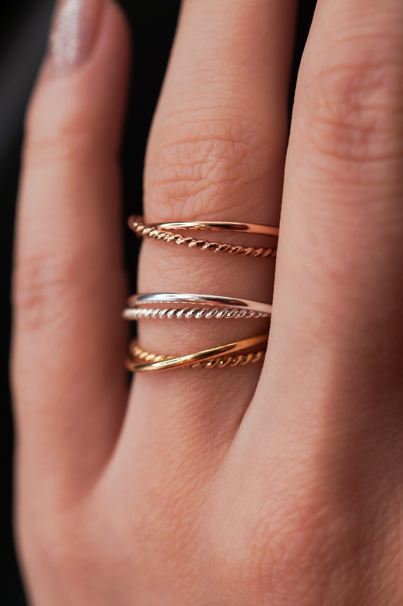 Twist Interlocking Set of 2 Rings, 14K Gold Fill