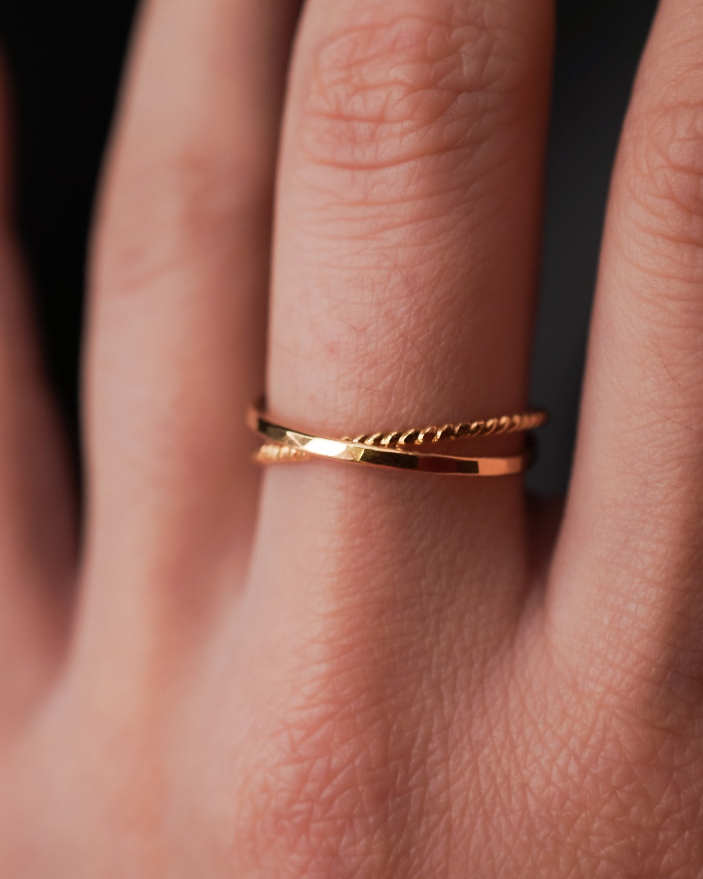 Twist Interlocking Set of 2 Rings, Solid 14K Gold