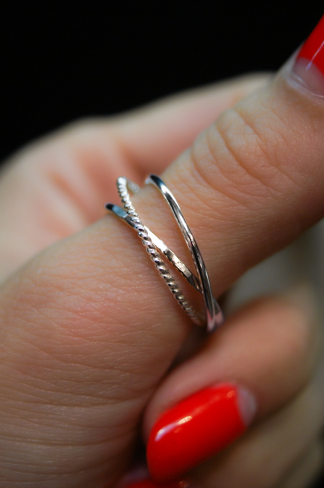 Twist Interlocking Set of 3 Rings, Sterling Silver