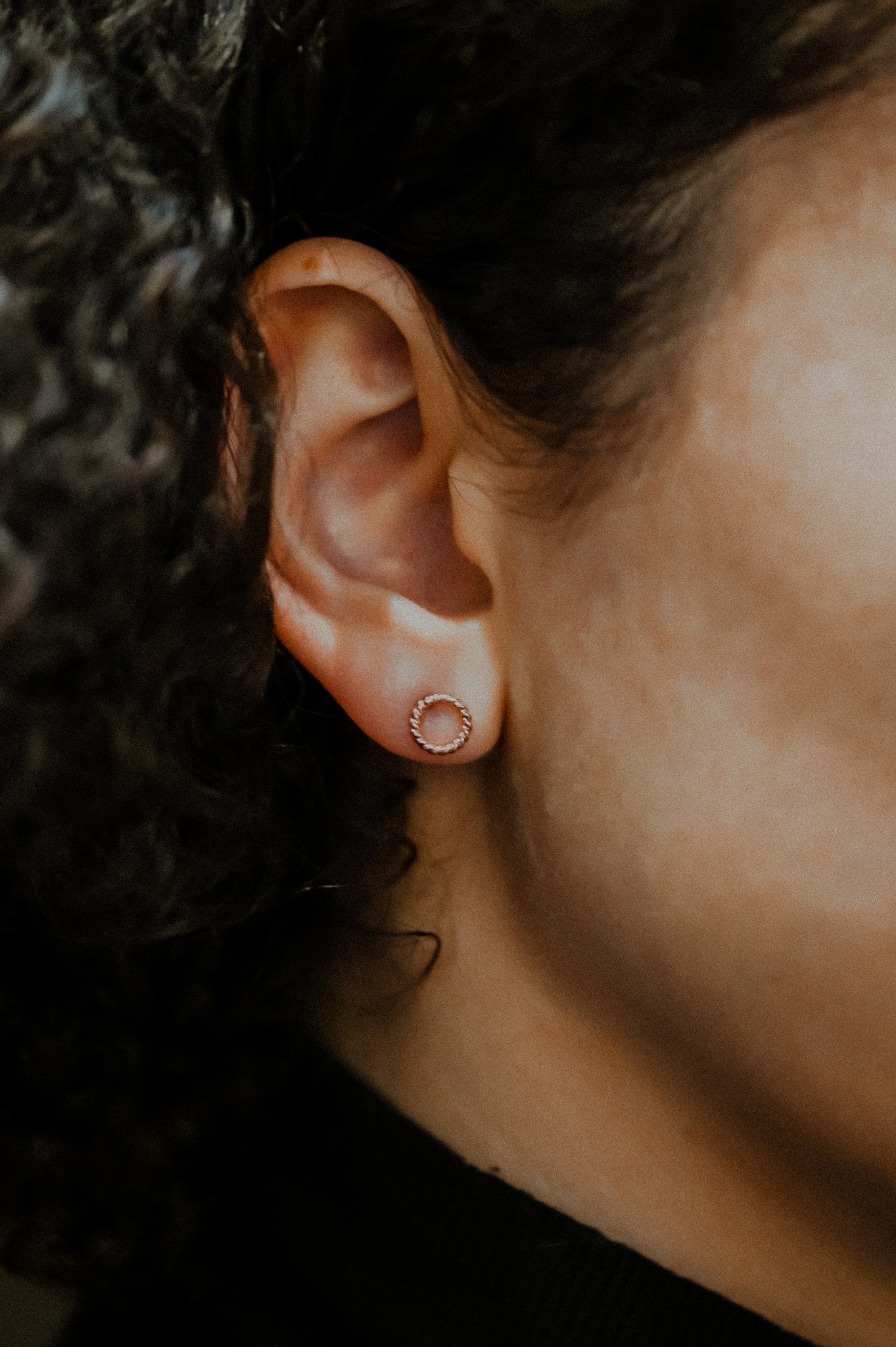 Twist Open Circle Stud Earrings, Solid Gold or Rose Gold