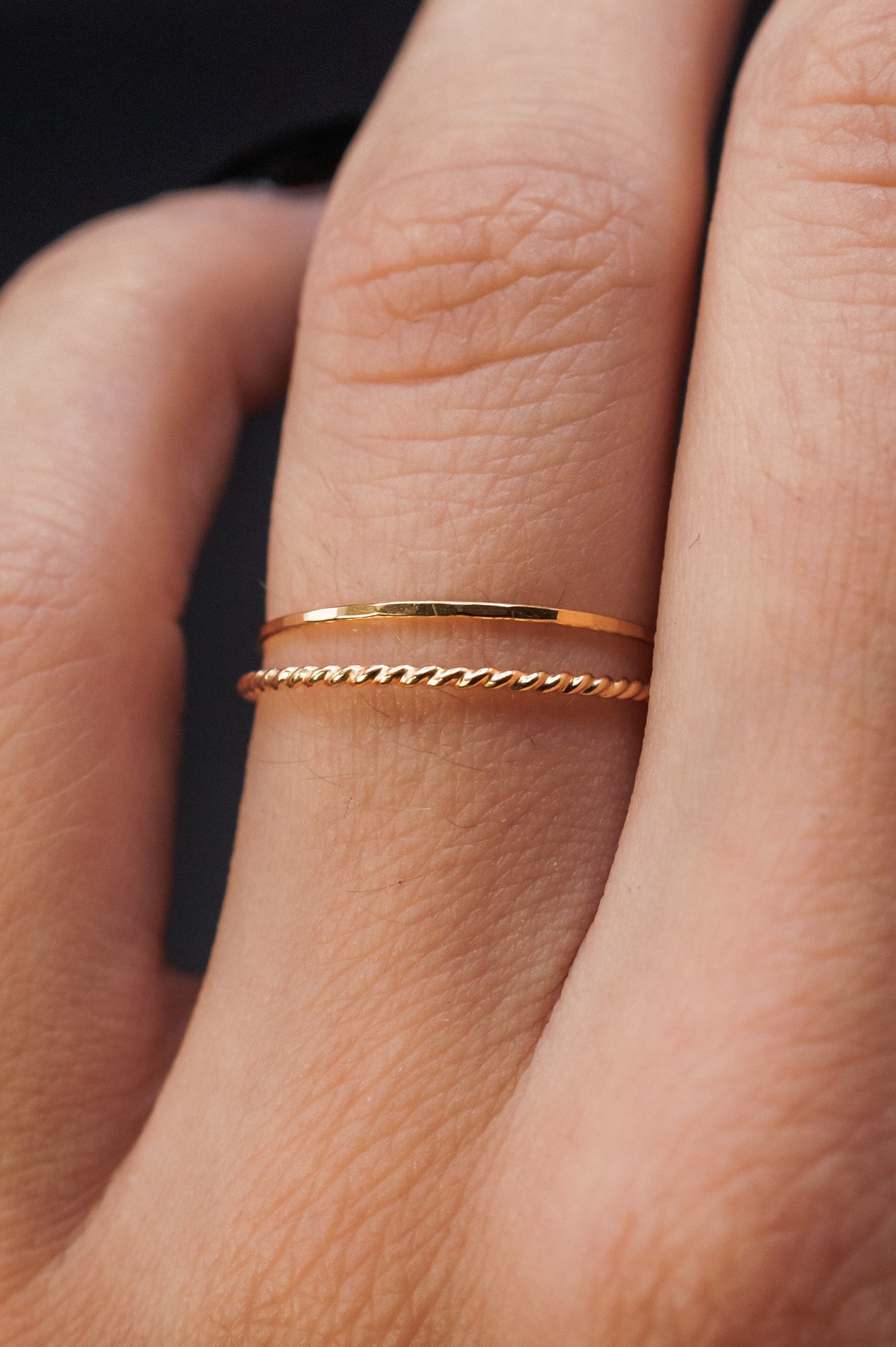 Twist Set of 2 Stacking Rings, Solid 14K Gold or Rose Gold