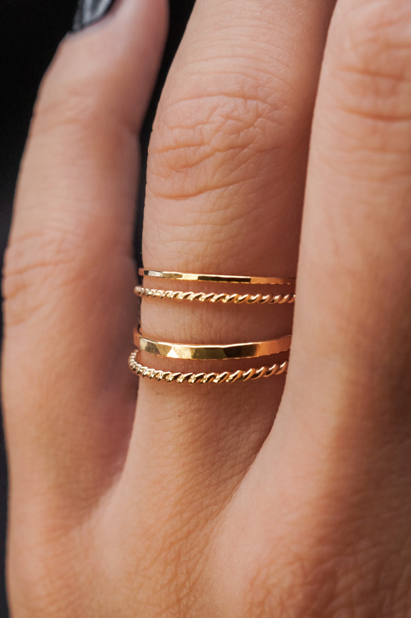 Twist Set of 2 Stacking Rings, 14K Gold Fill