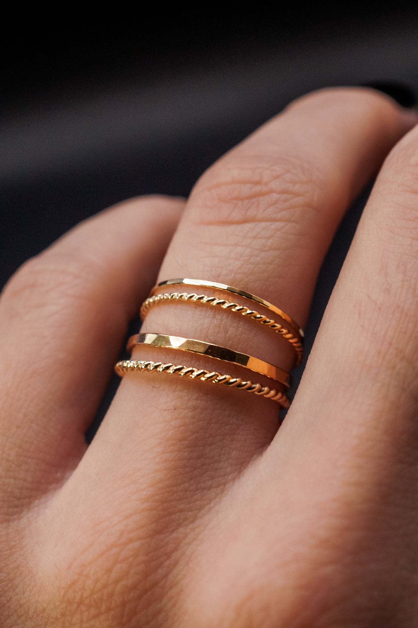 Twist Set of 2 Stacking Rings, Solid 14K Gold or Rose Gold