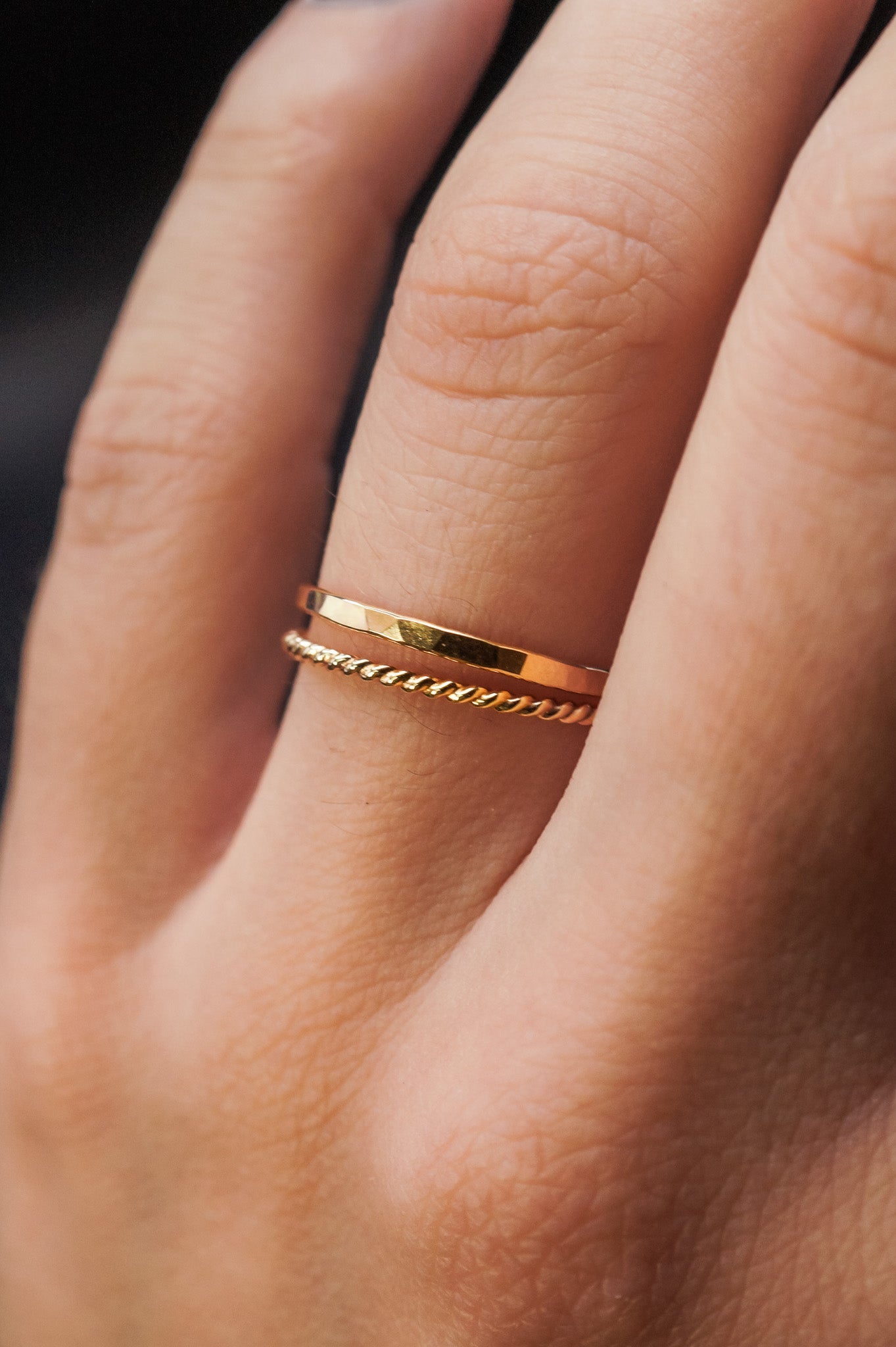 Twist Set of 2 Stacking Rings, Solid 14K Gold or Rose Gold