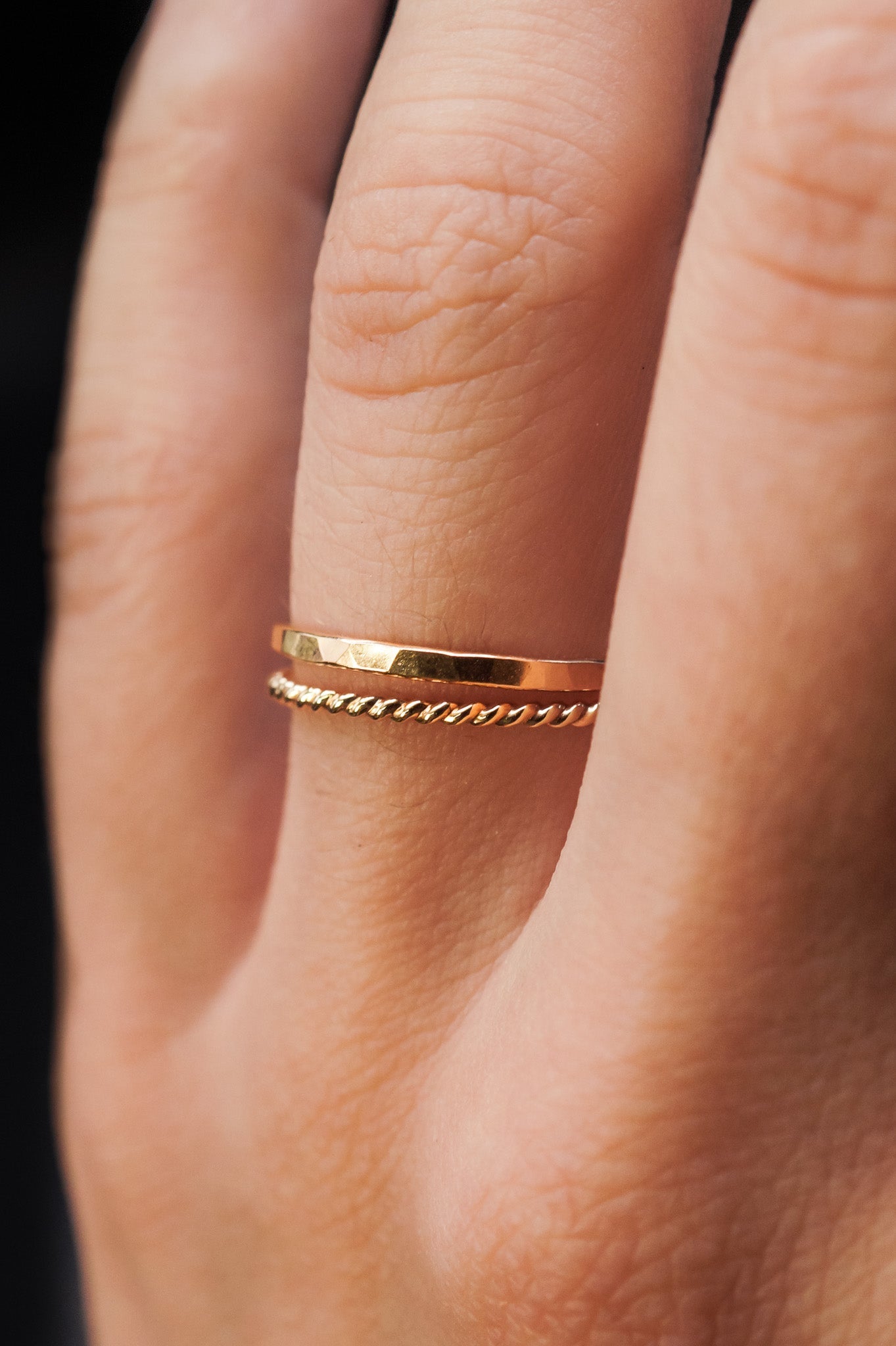 Twist Set of 2 Stacking Rings, Solid 14K Gold or Rose Gold
