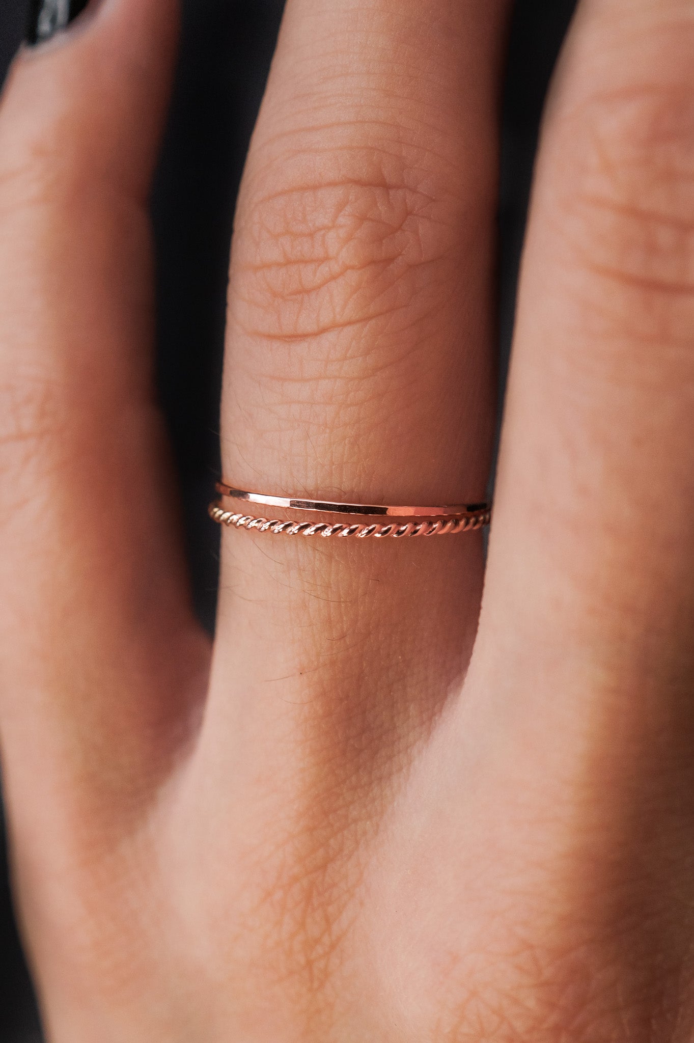 Twist Set of 2 Stacking Rings, 14K Rose Gold Fill