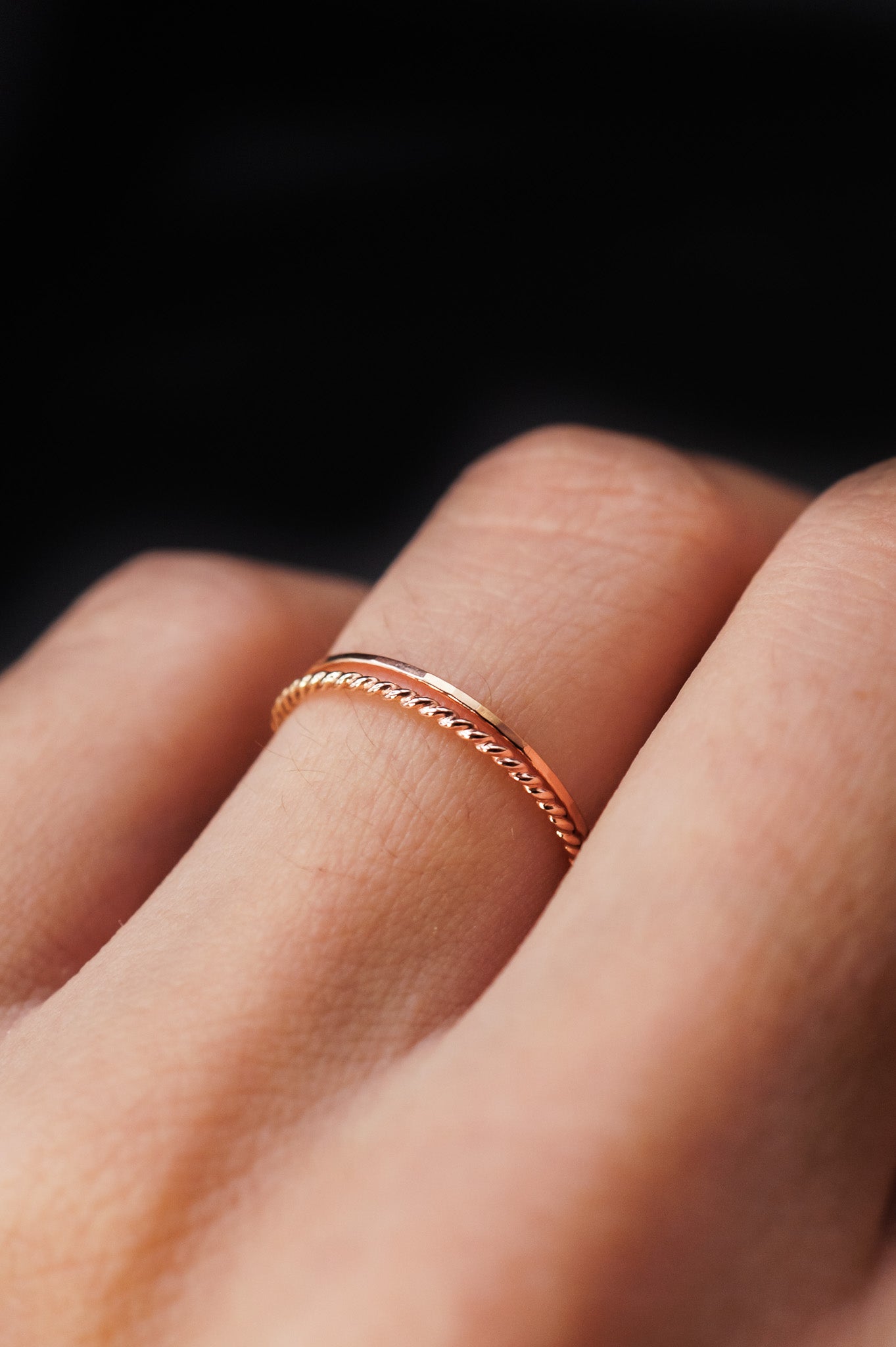 Twist Set of 2 Stacking Rings, 14K Rose Gold Fill