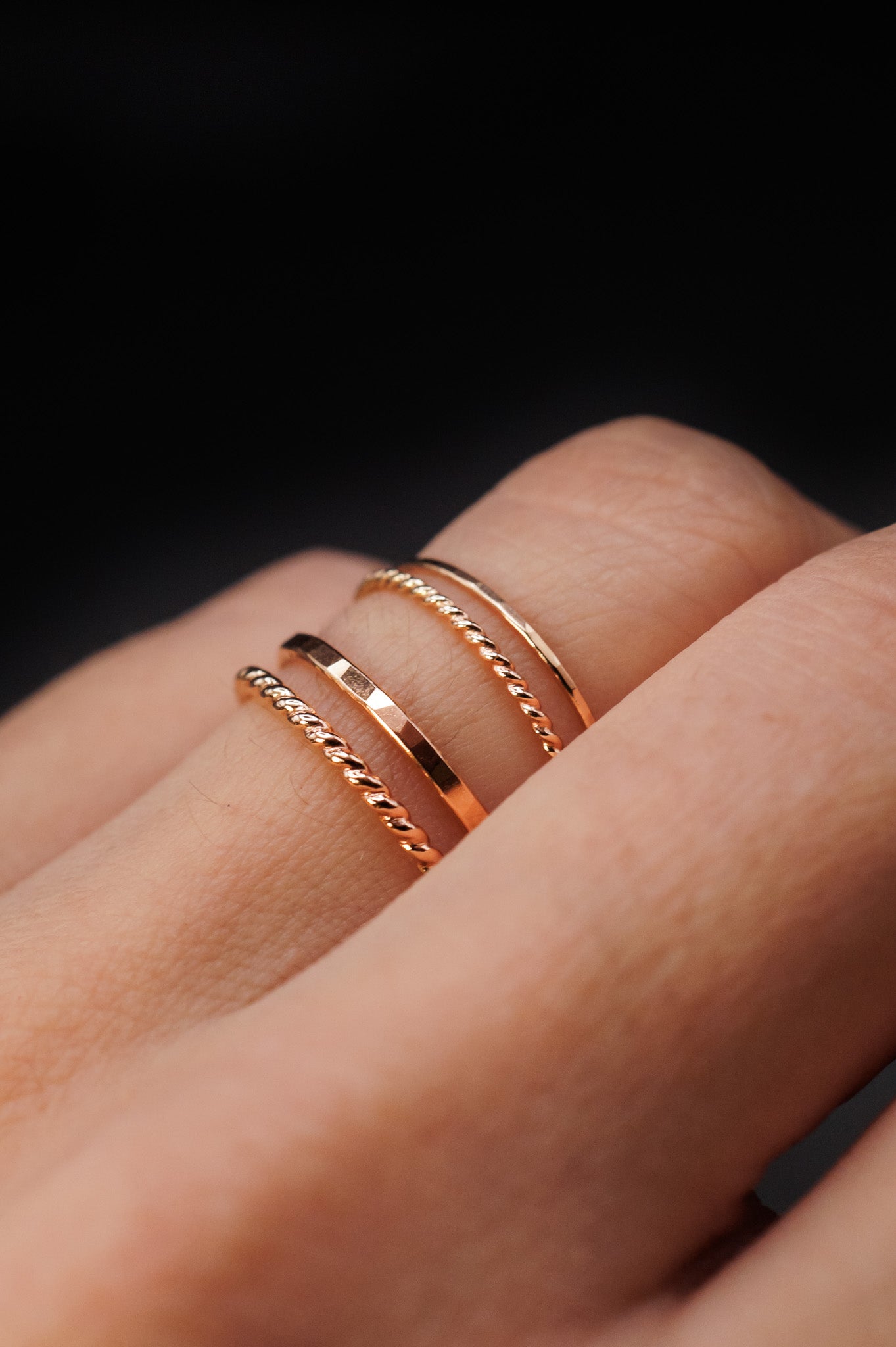 Twist Set of 2 Stacking Rings, 14K Rose Gold Fill