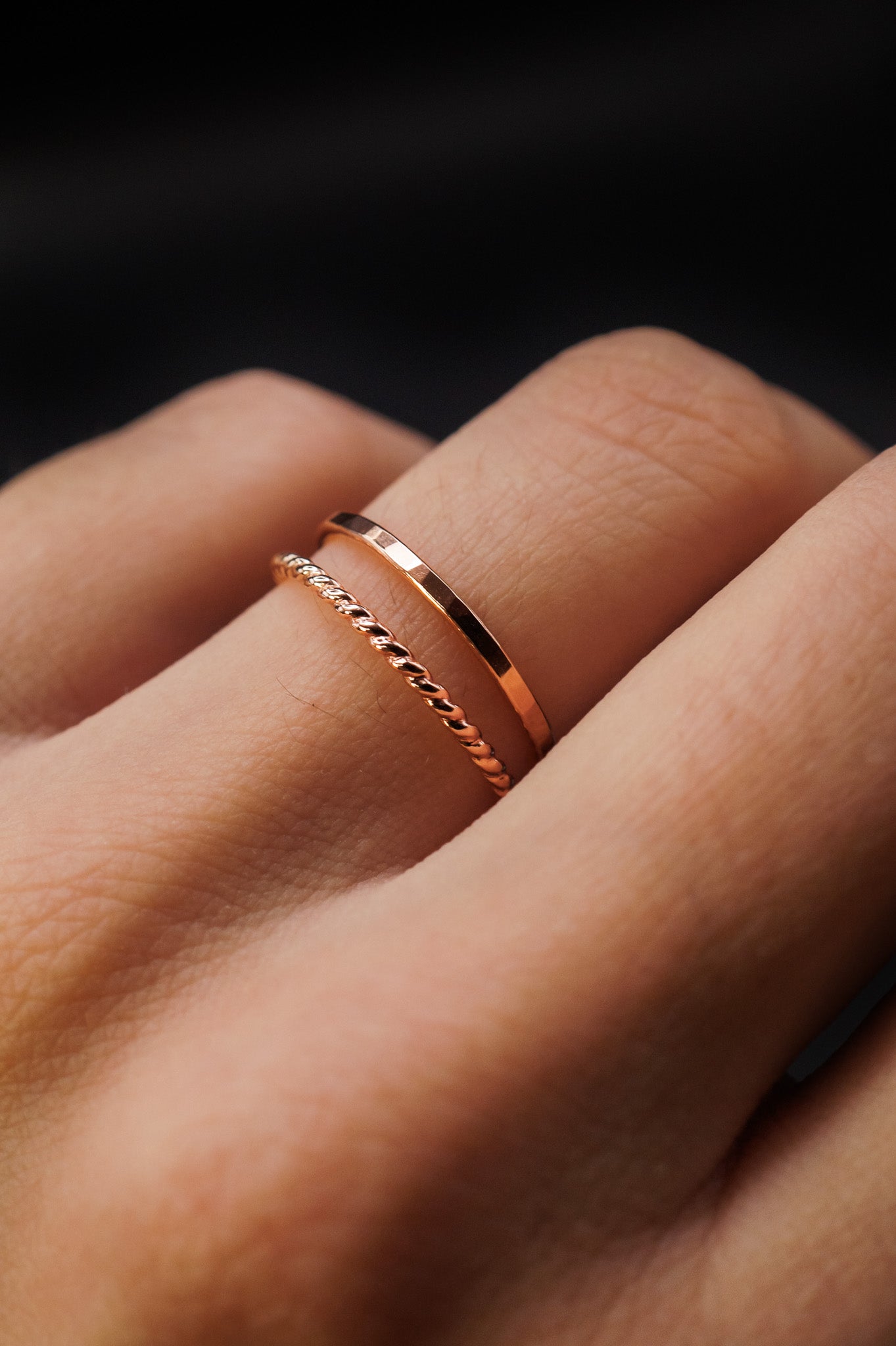 Twist Set of 2 Stacking Rings, 14K Rose Gold Fill