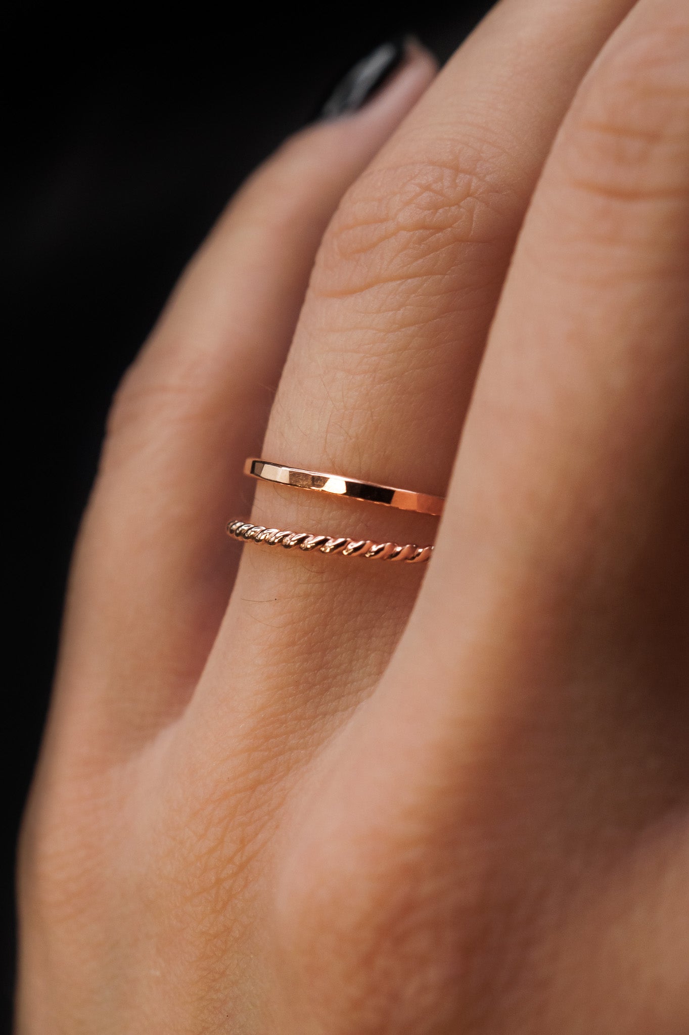 Twist Set of 2 Stacking Rings, 14K Rose Gold Fill