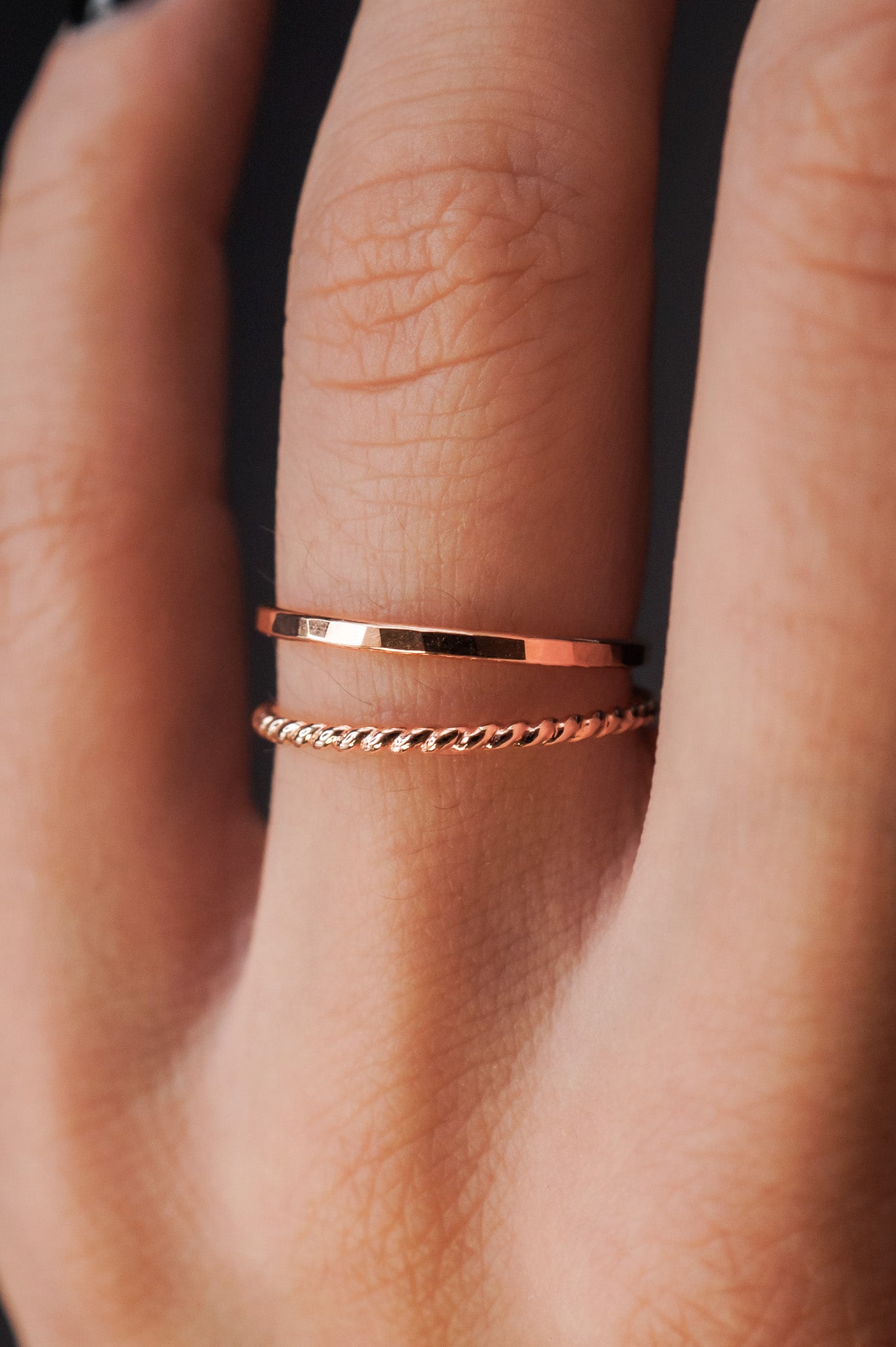 Twist Set of 2 Stacking Rings, 14K Rose Gold Fill