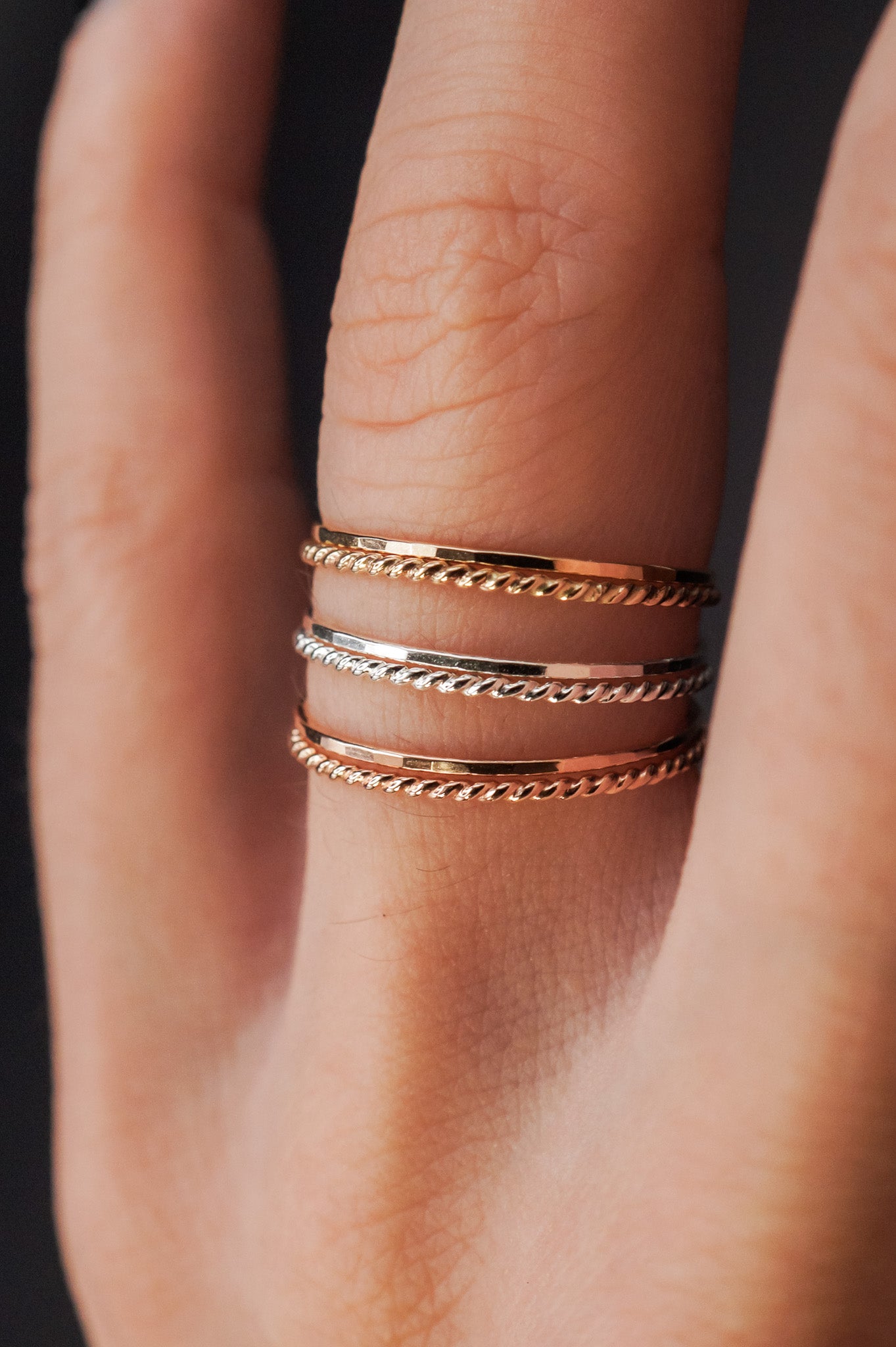 Twist Set of 2 Stacking Rings, 14K Gold Fill