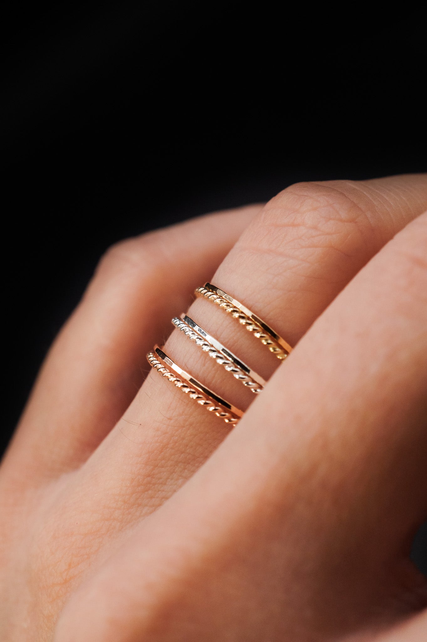 Twist Set of 2 Stacking Rings, 14K Rose Gold Fill