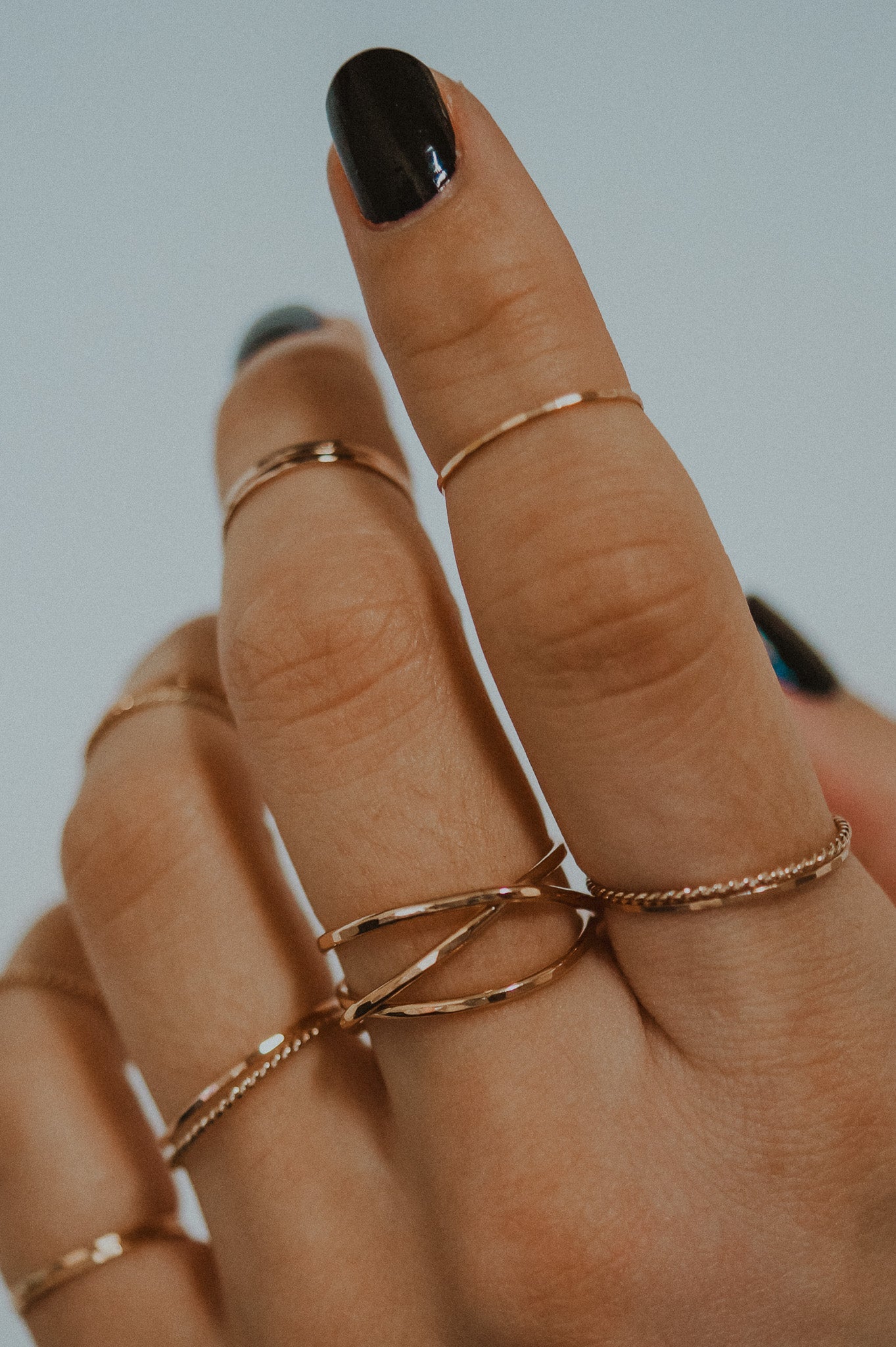 Twist Set of 2 Stacking Rings, Solid 14K Gold or Rose Gold