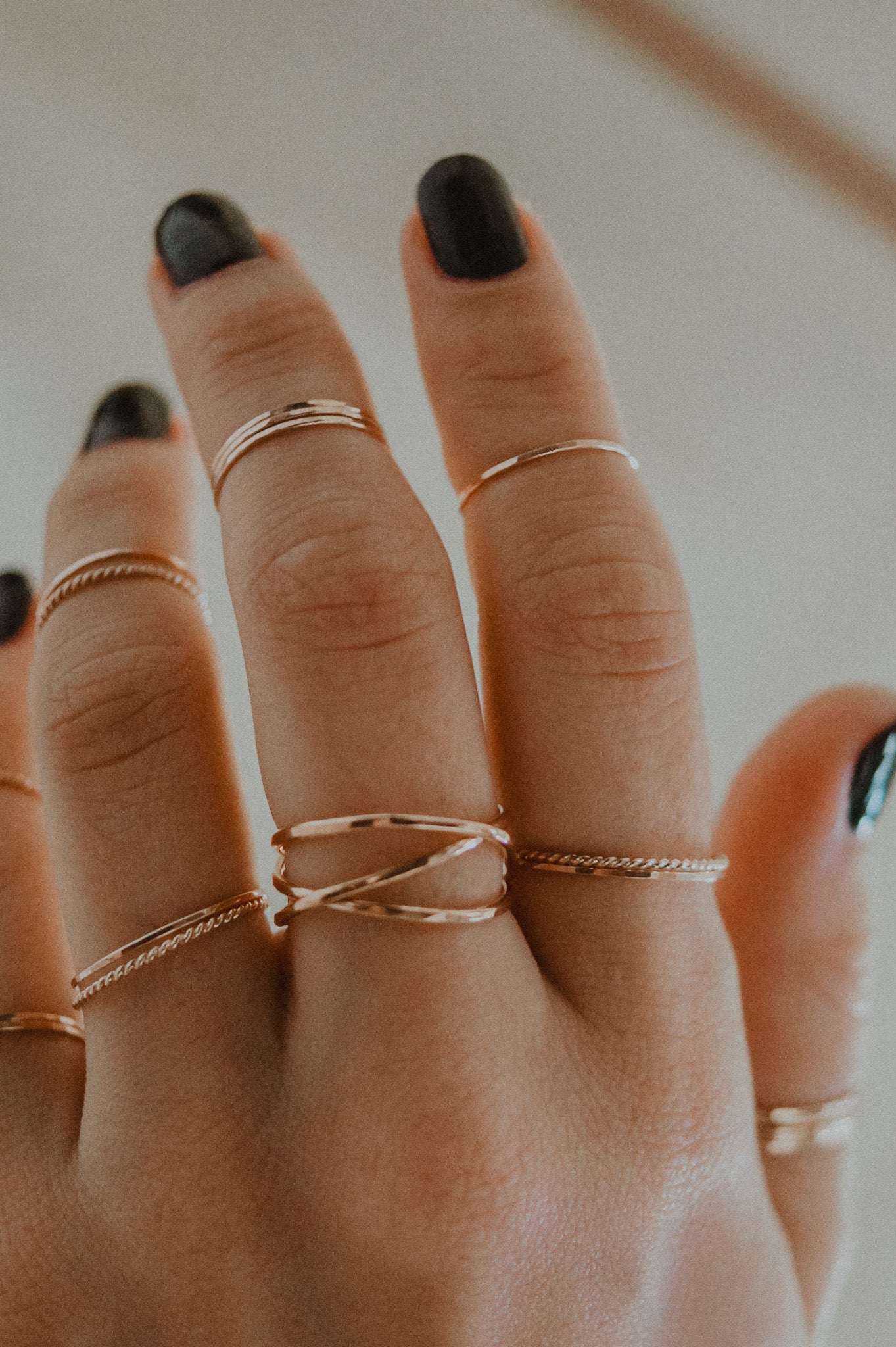 Twist Set of 2 Stacking Rings, Solid 14K Gold or Rose Gold