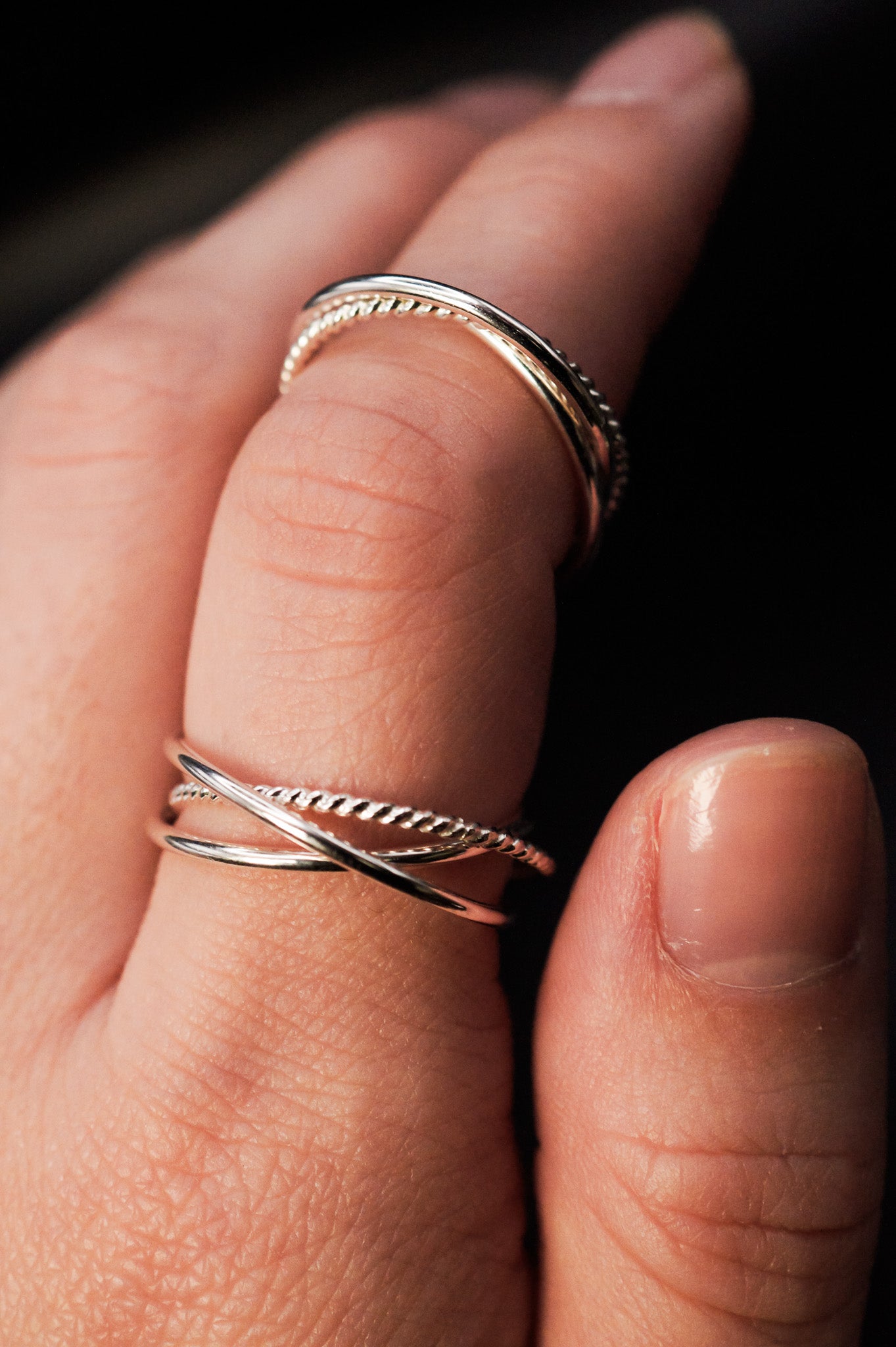 Twist Interlocking Set of 3 Rings, Sterling Silver