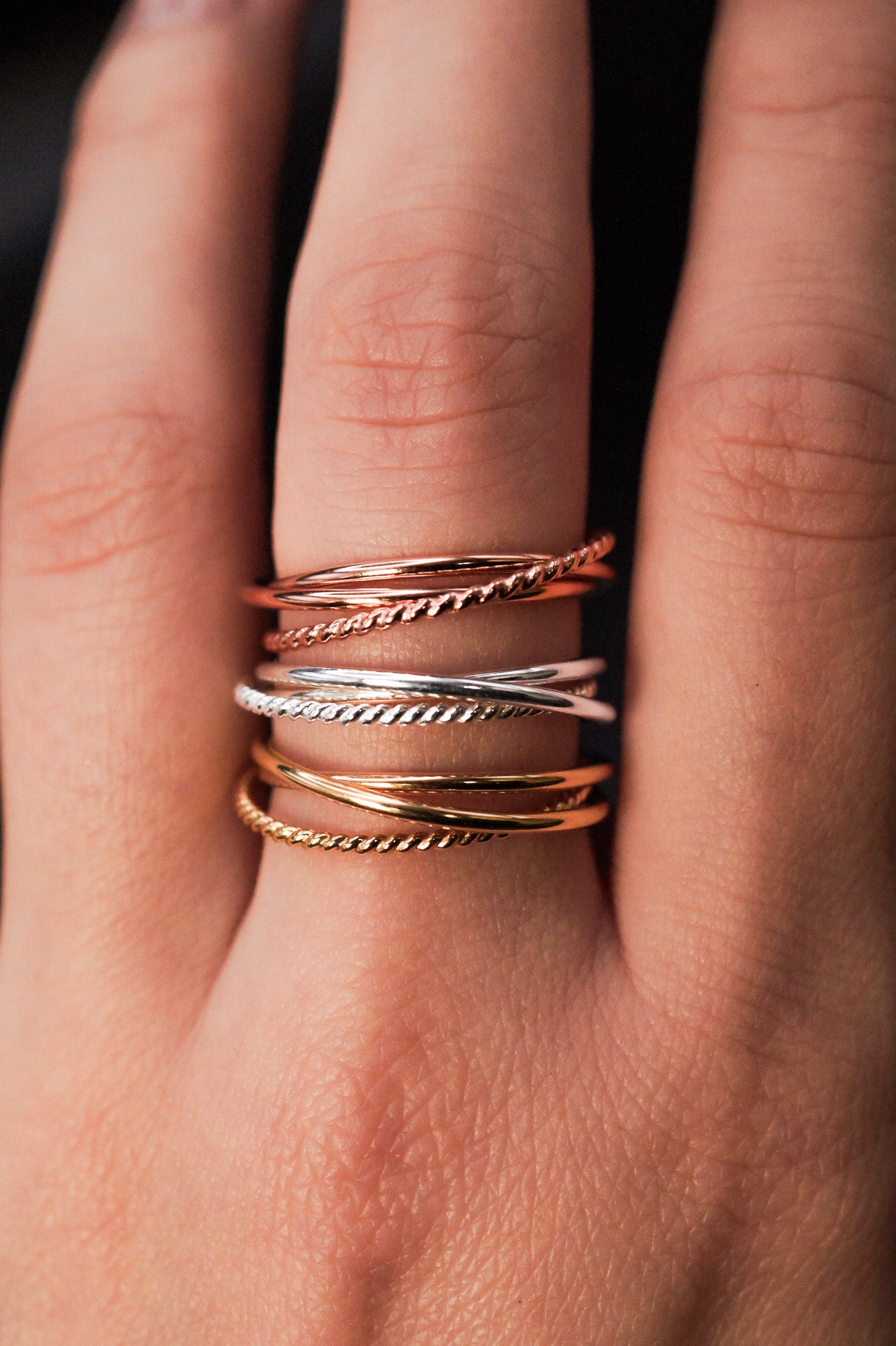 Twist Interlocking Set of 3 Rings, Mixed Metals