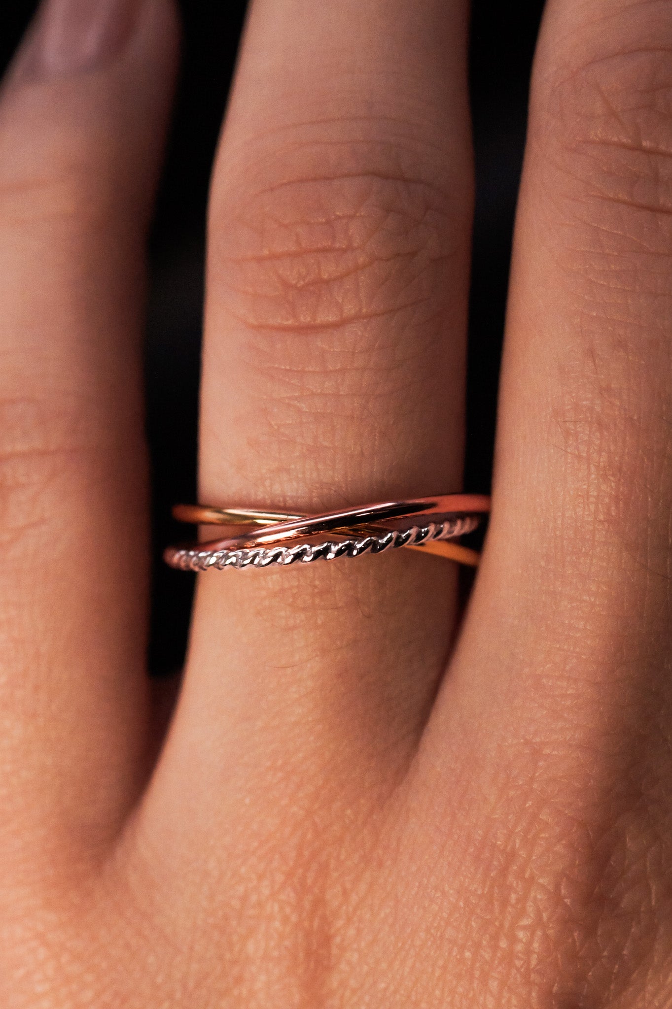 Twist Interlocking Set of 3 Rings, Mixed Metals