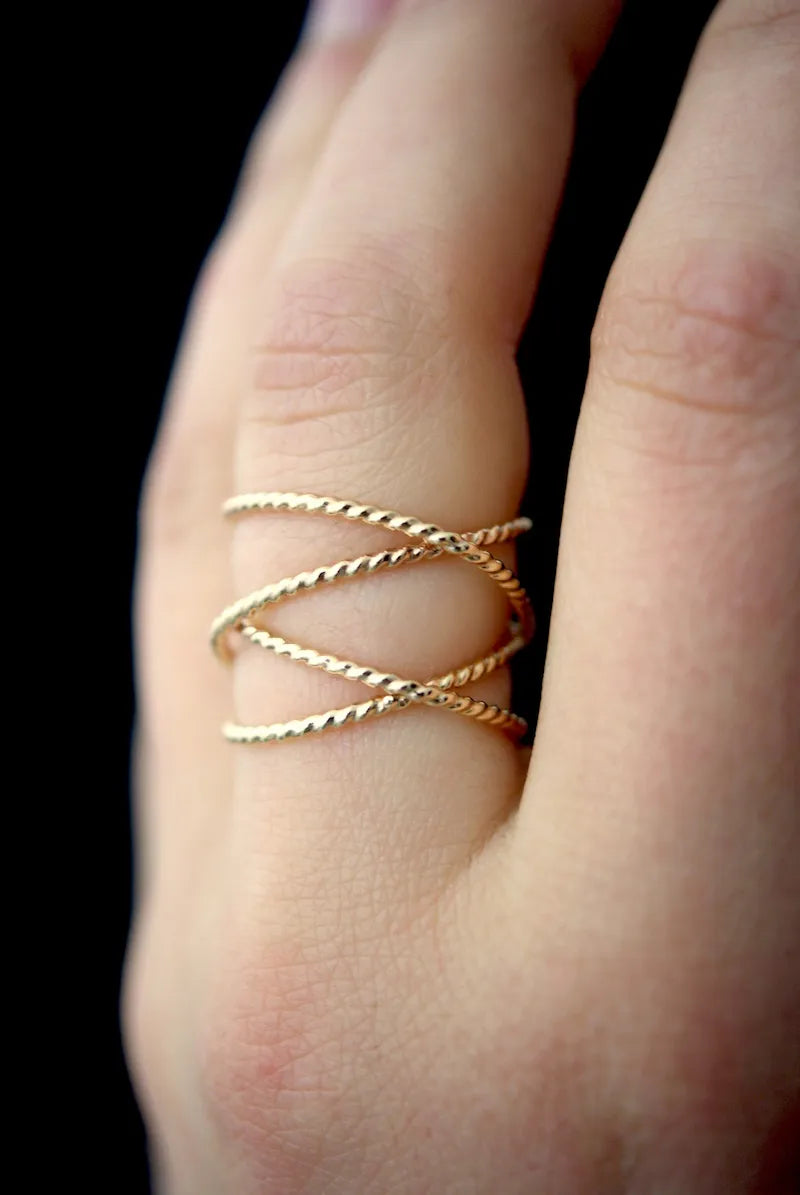 Large Twist Wraparound Ring, Solid 14K Gold