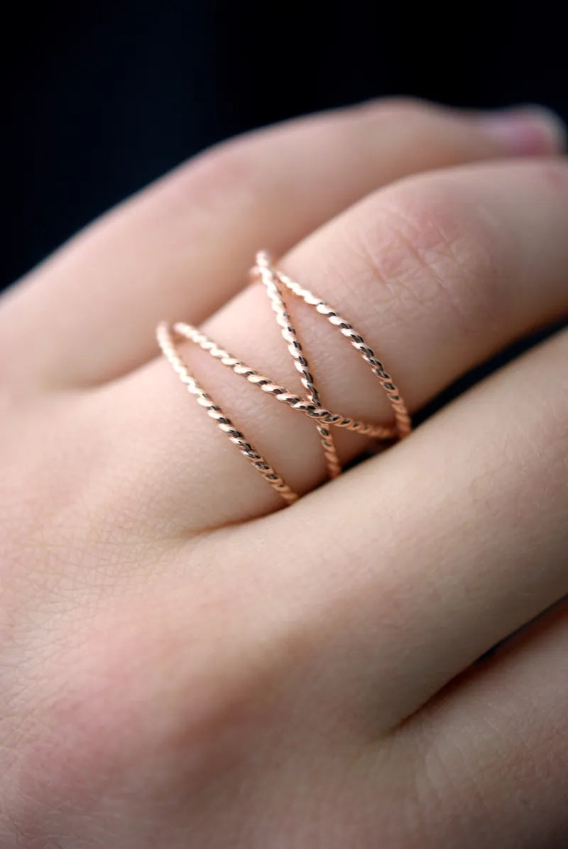 Large Twist Wraparound Ring, Solid 14K Rose Gold