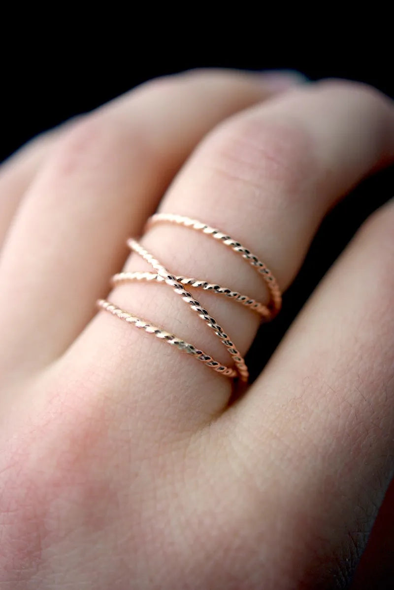 Large Twist Wraparound Ring, Solid 14K Rose Gold