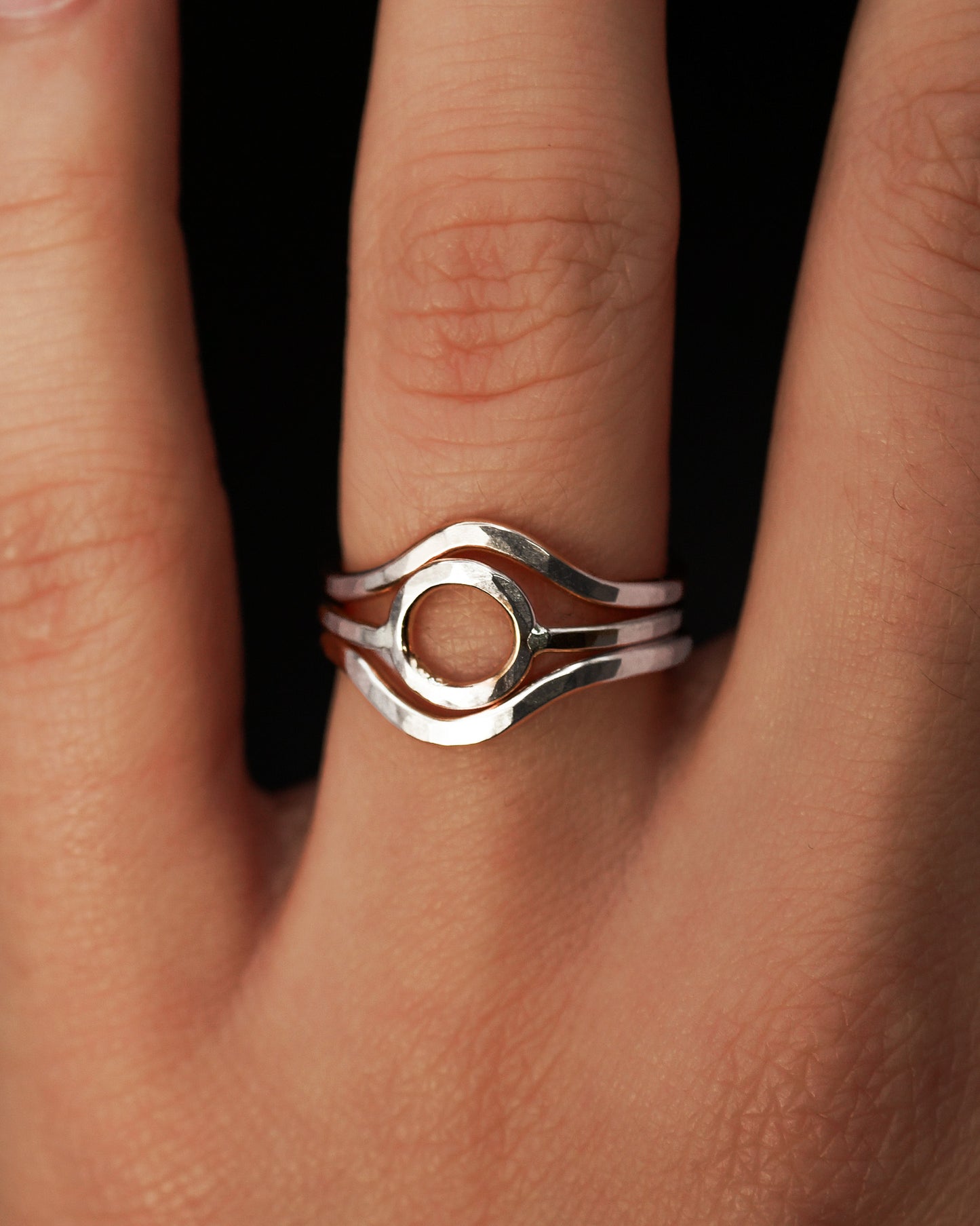 Mini Circle & Teardrop Set of 3 Stacking Rings, Gold Fill, Rose Gold Fill or Sterling Silver