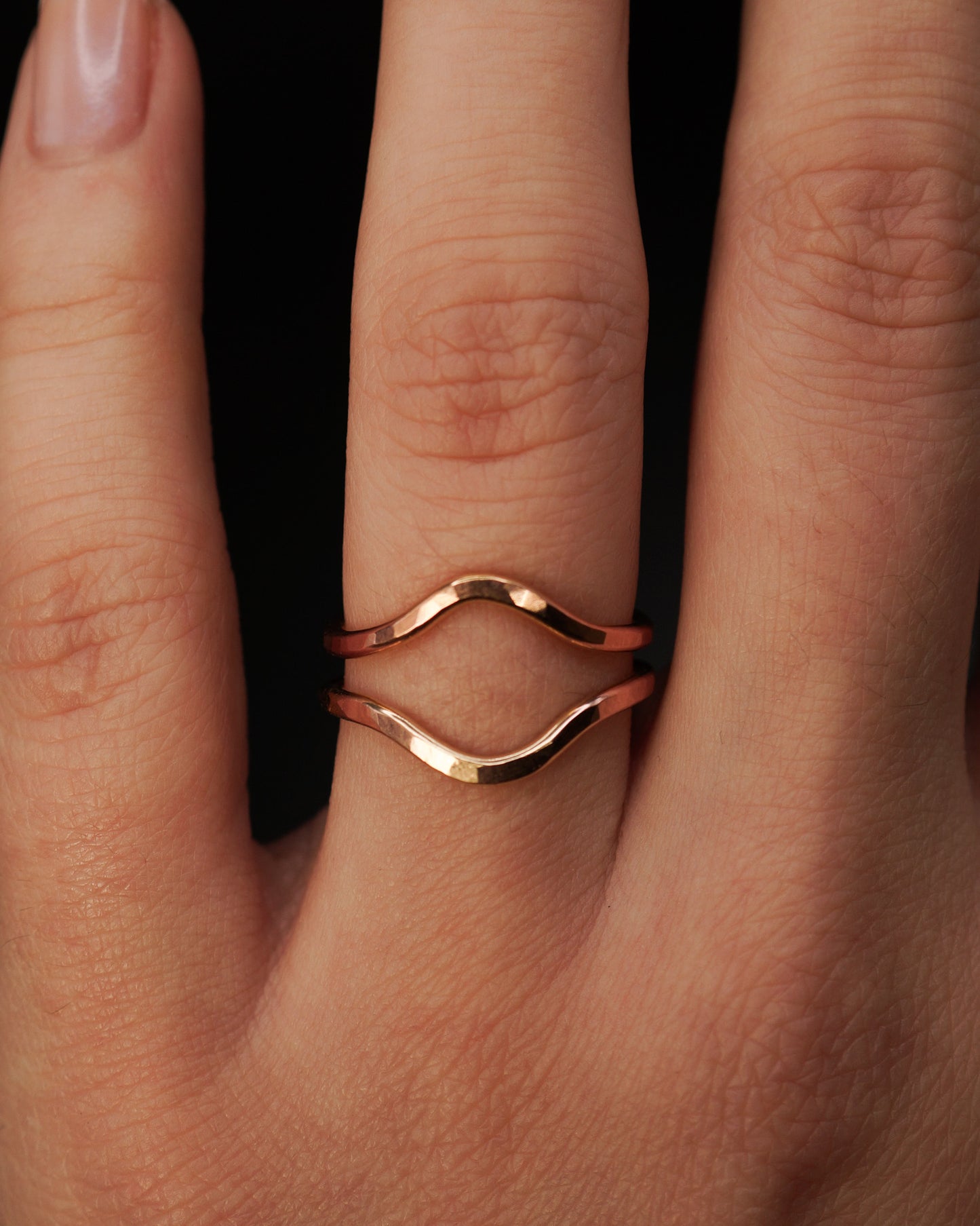 Teardrop Set of 2 Stacking Rings in Gold, Rose Gold or Silver