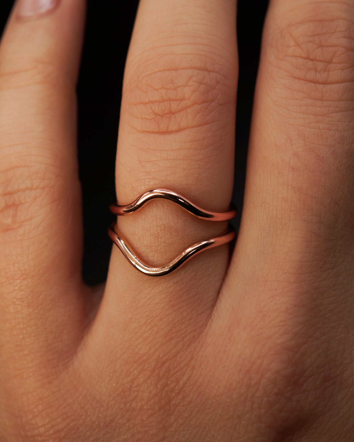 Teardrop Set of 2 Stacking Rings in Gold, Rose Gold or Silver