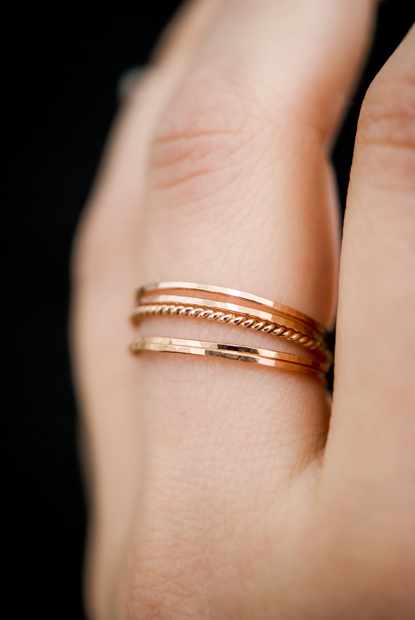 The Minimal Twist Set of 5 Stacking Rings, Solid 14K Gold or Rose Gold
