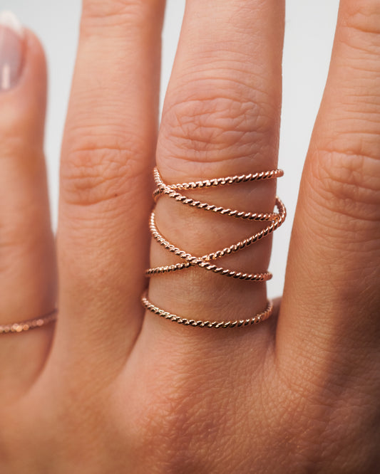 Extra Large Twist Wraparound Ring, 14K Rose Gold Fill