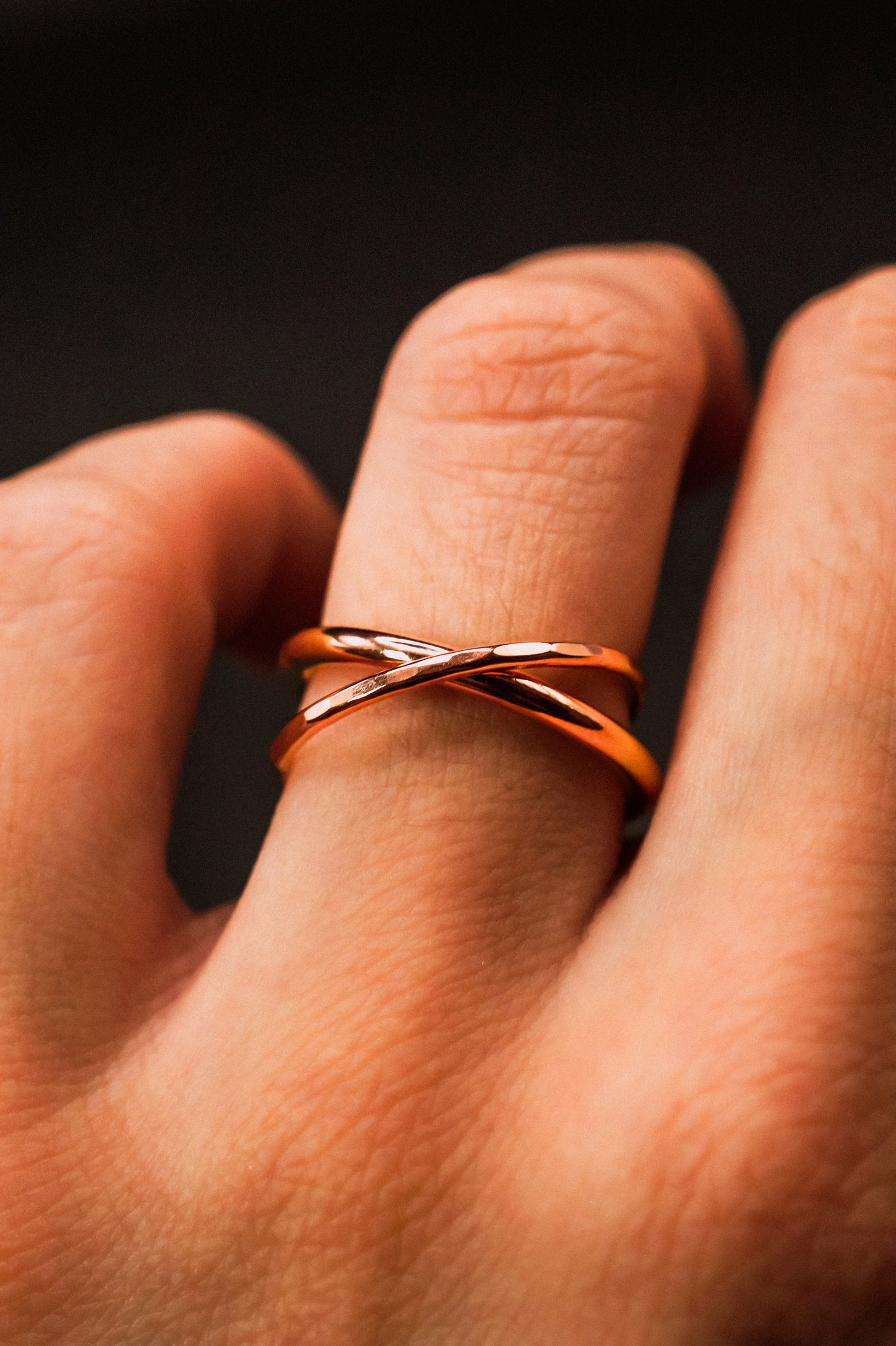 Asymmetrical Interlocking Ring, 14K Rose Gold Fill
