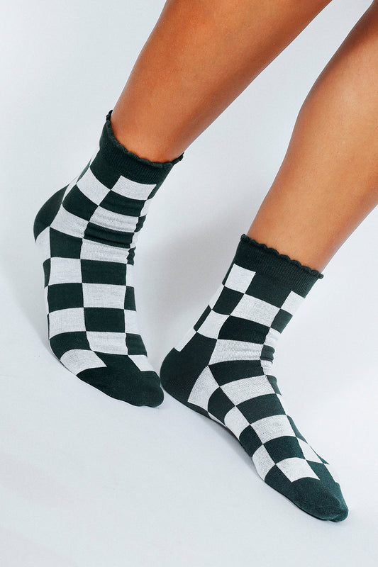Green Large Checkered Ankle Socks