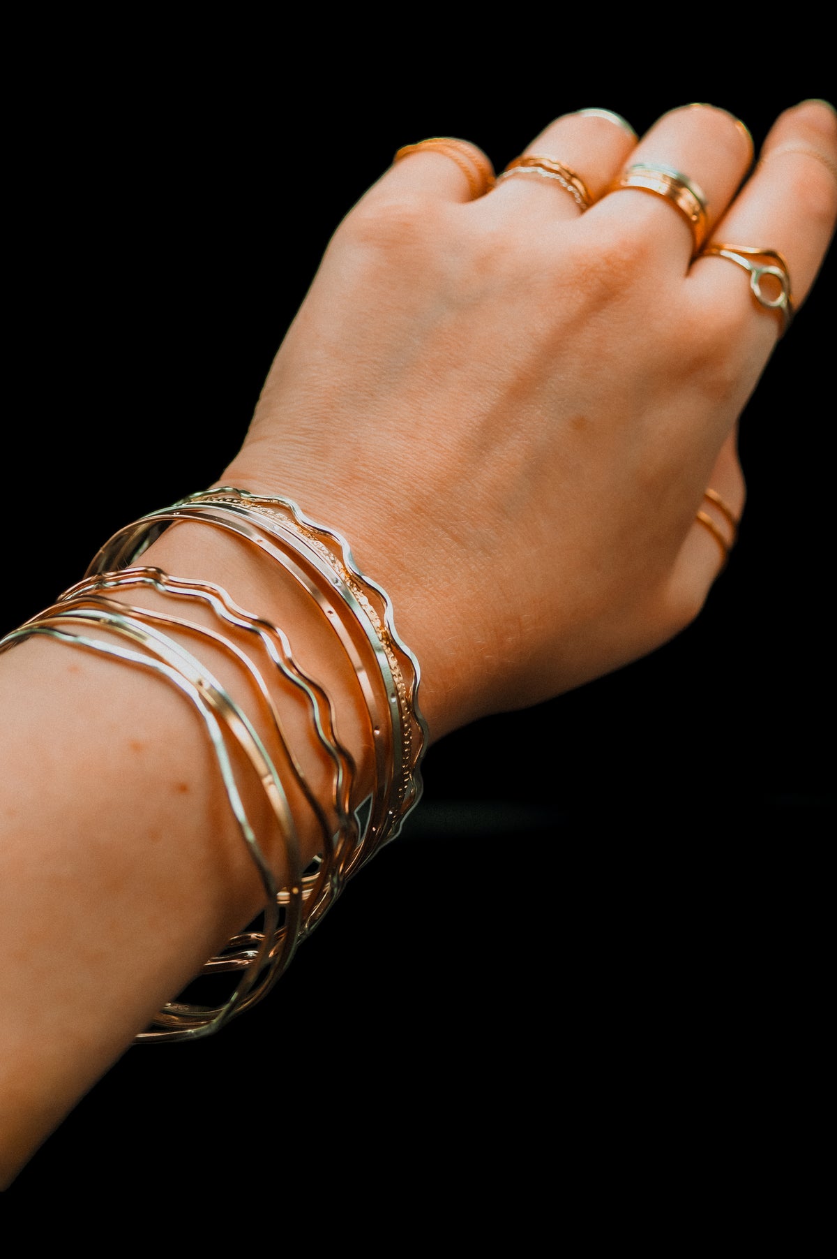 Wave Bangle Bracelet, Gold Fill, Rose Gold Fill or Sterling Silver