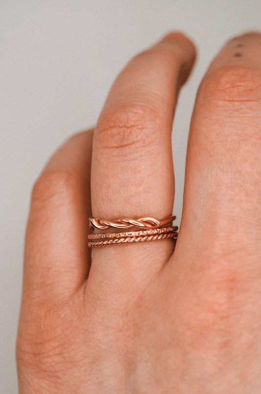 Barbed Wire Texture Set of 3 Rings, 14K Rose Gold Fill