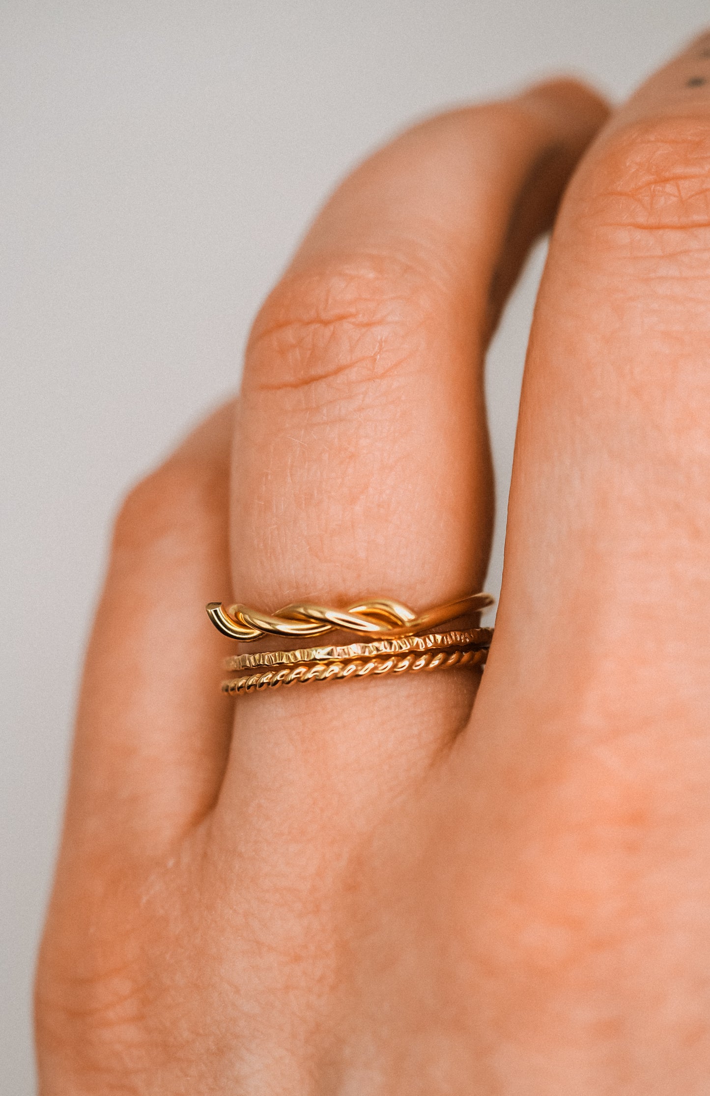 Barbed Wire Texture Set of 3 Rings, 14K Gold Fill