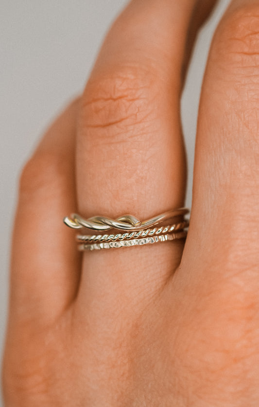 Barbed Wire Texture Set of 3 Rings, Sterling Silver