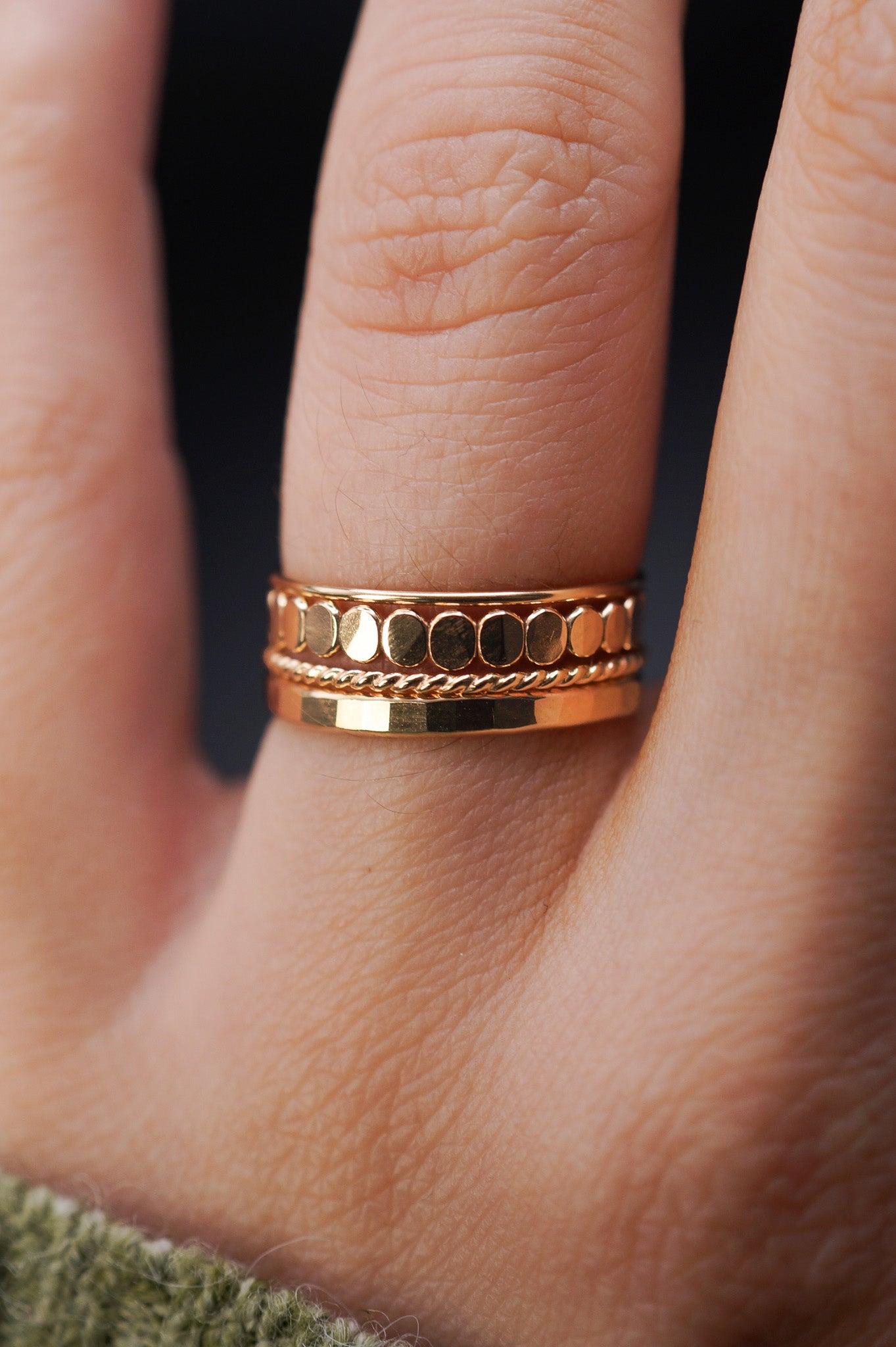 Bead Twist Texture Set of Stacking Rings, Gold Fill, Rose Gold