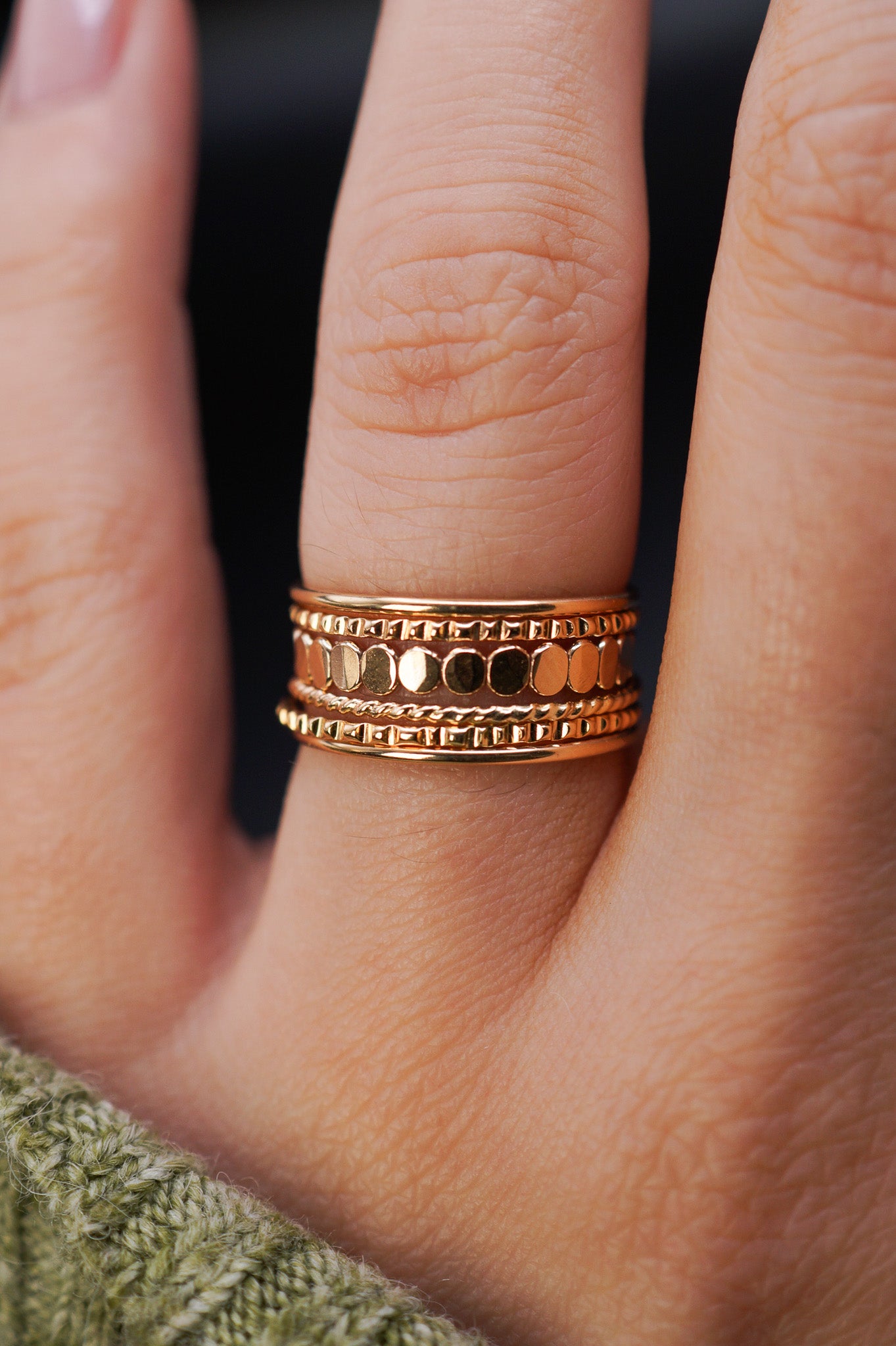 Bead Textured Set of 6 Stacking Rings, Gold Fill, Rose Gold Fill or Sterling Silver