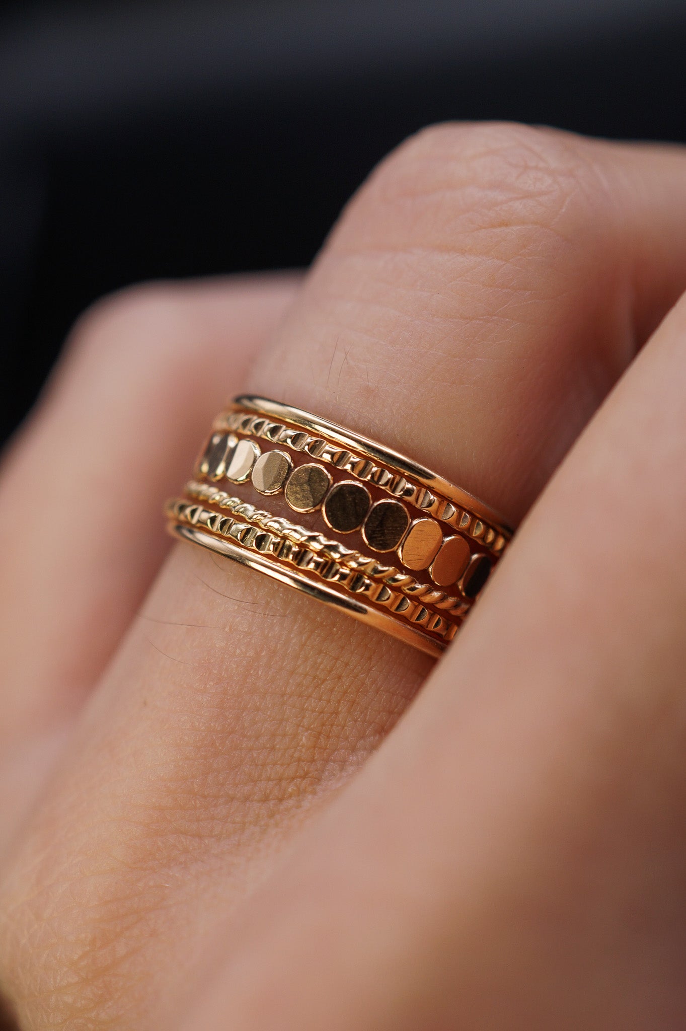 Bead Textured Set of 6 Stacking Rings, Gold Fill, Rose Gold Fill or Sterling Silver