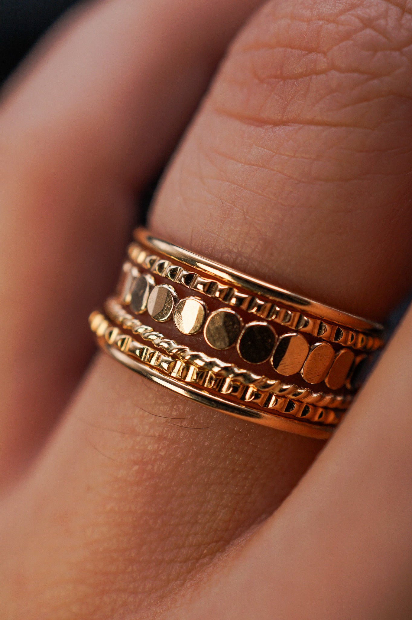 Bead Textured Set of 6 Stacking Rings, Gold Fill, Rose Gold Fill or Sterling Silver