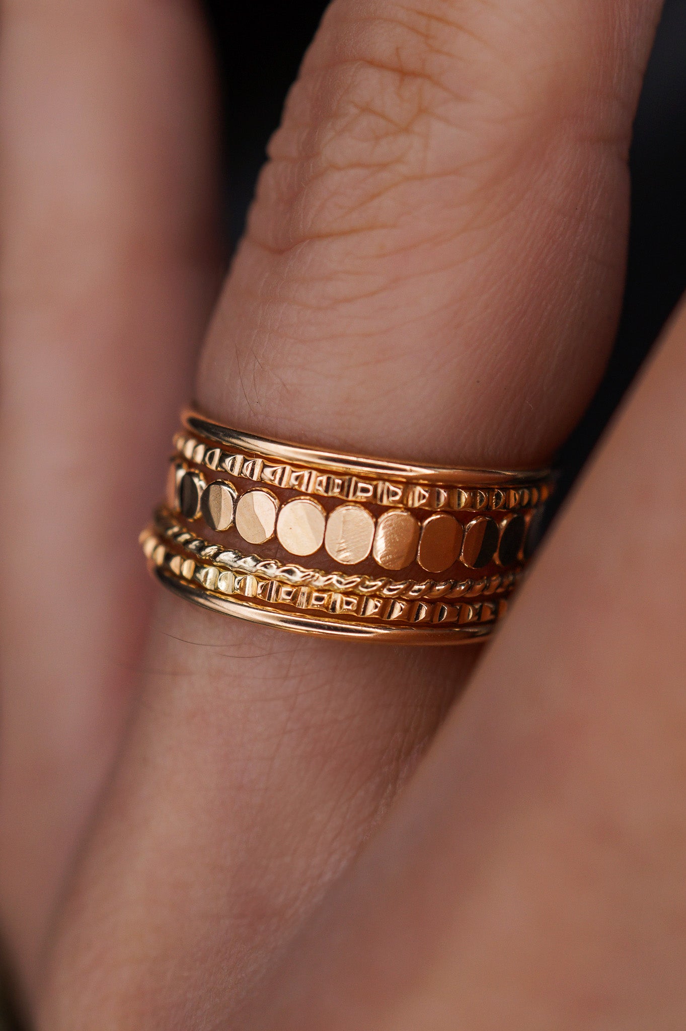 Bead Textured Set of 6 Stacking Rings, Gold Fill, Rose Gold Fill or Sterling Silver