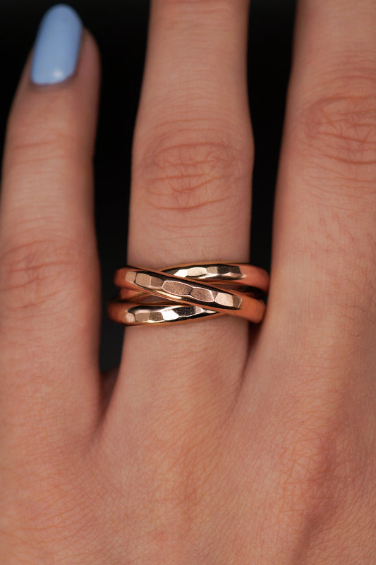 Chunky Interlocking Ring, 14K Solid Rose Gold