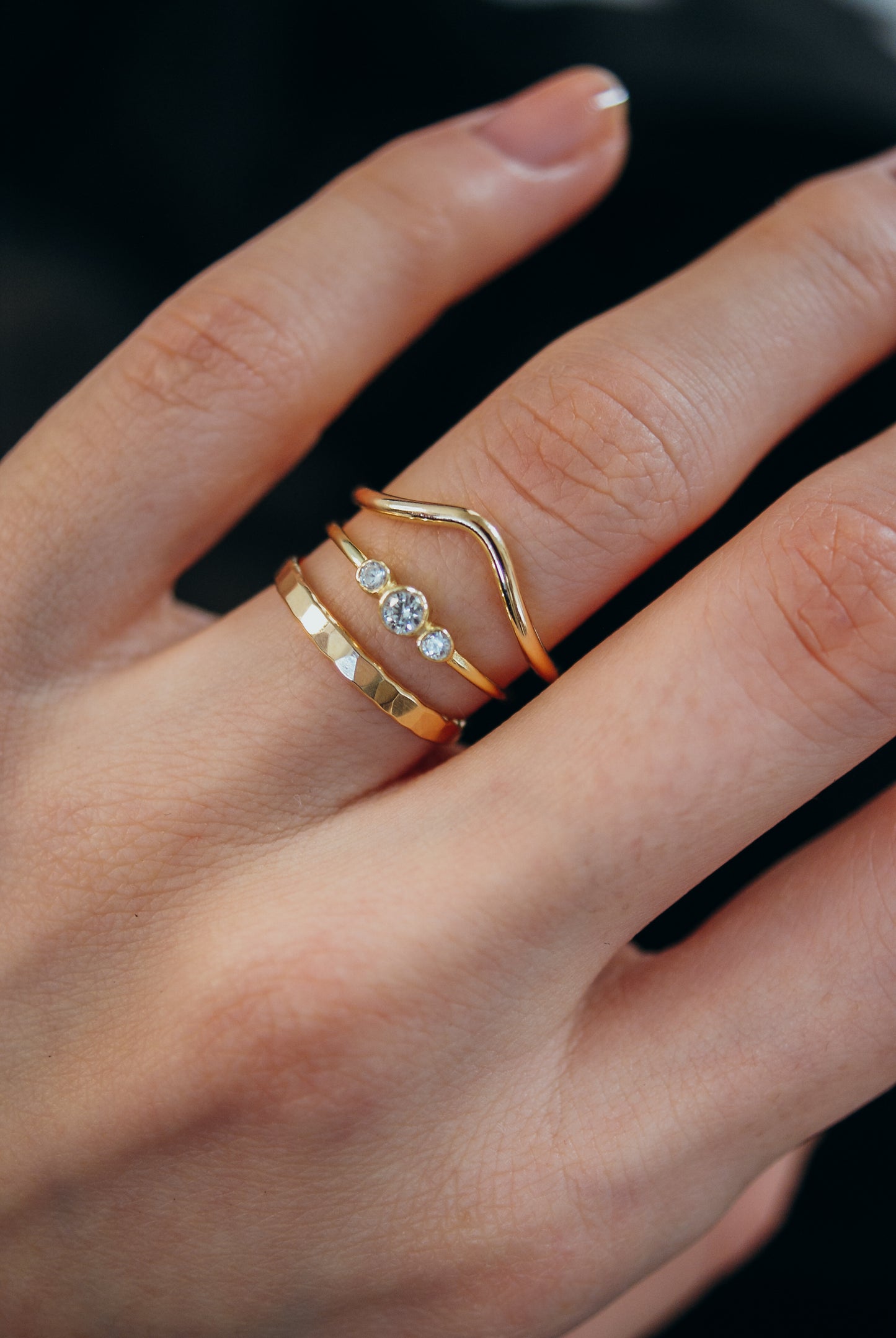 Set of 2 Curved Accent Rings in Gold, Rose Gold or Silver