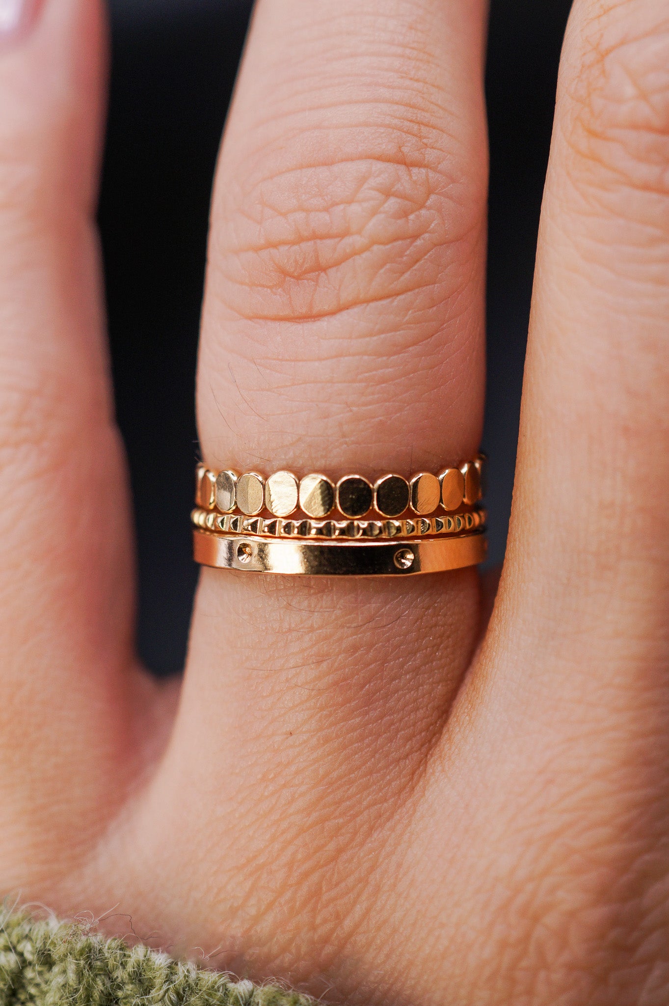 Dot Mixed Texture Set of Stacking Rings, Gold Fill, Rose Gold