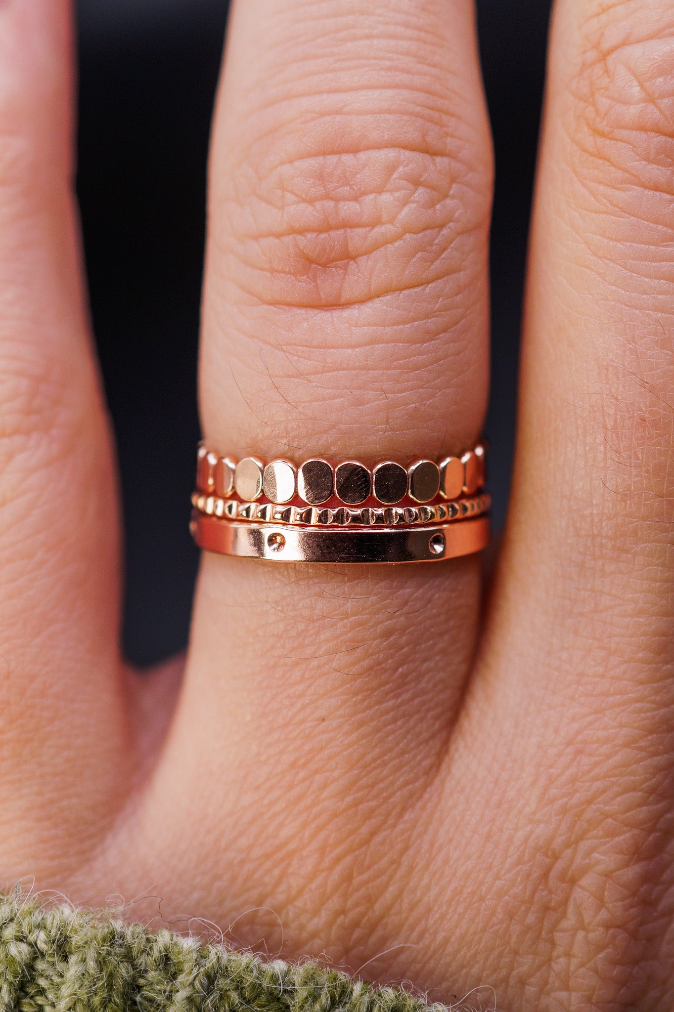 Dot Mixed Texture Set of 3 Stacking Rings, Gold Fill, Rose Gold Fill or Sterling Silver