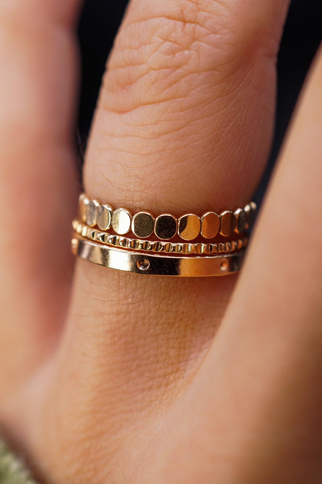 Dot Mixed Texture Set of 3 Stacking Rings, Gold Fill, Rose Gold Fill or Sterling Silver