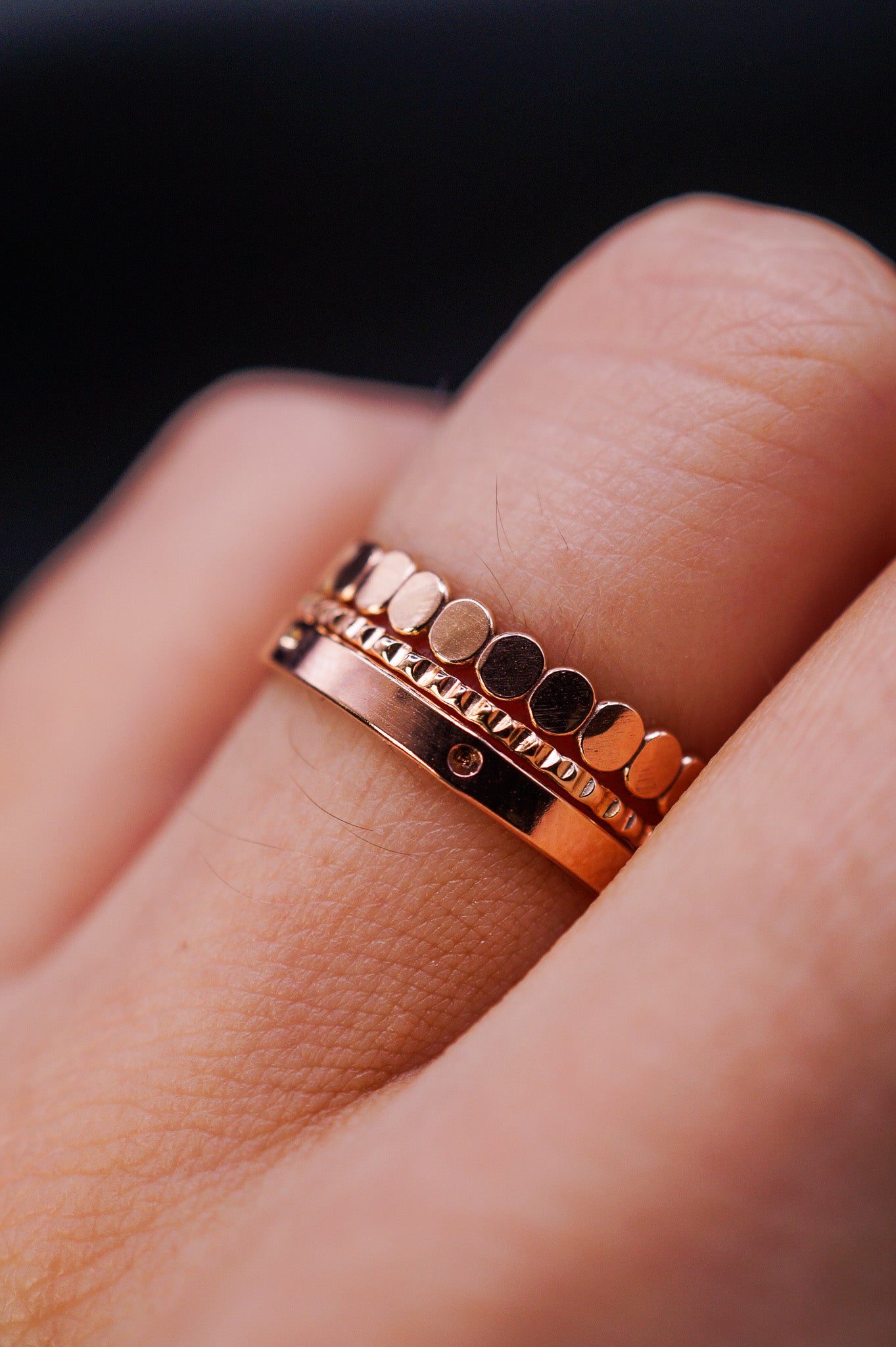 Dot Mixed Texture Set of 3 Stacking Rings, Gold Fill, Rose Gold Fill or Sterling Silver