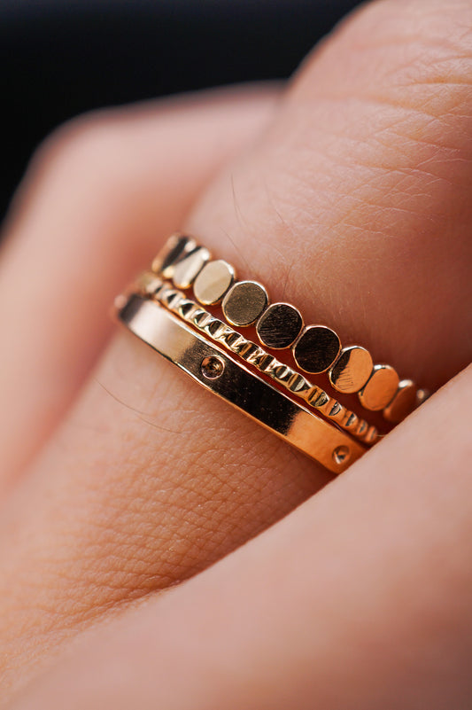 Dot Mixed Texture Set of 3 Stacking Rings, Gold Fill, Rose Gold Fill or Sterling Silver