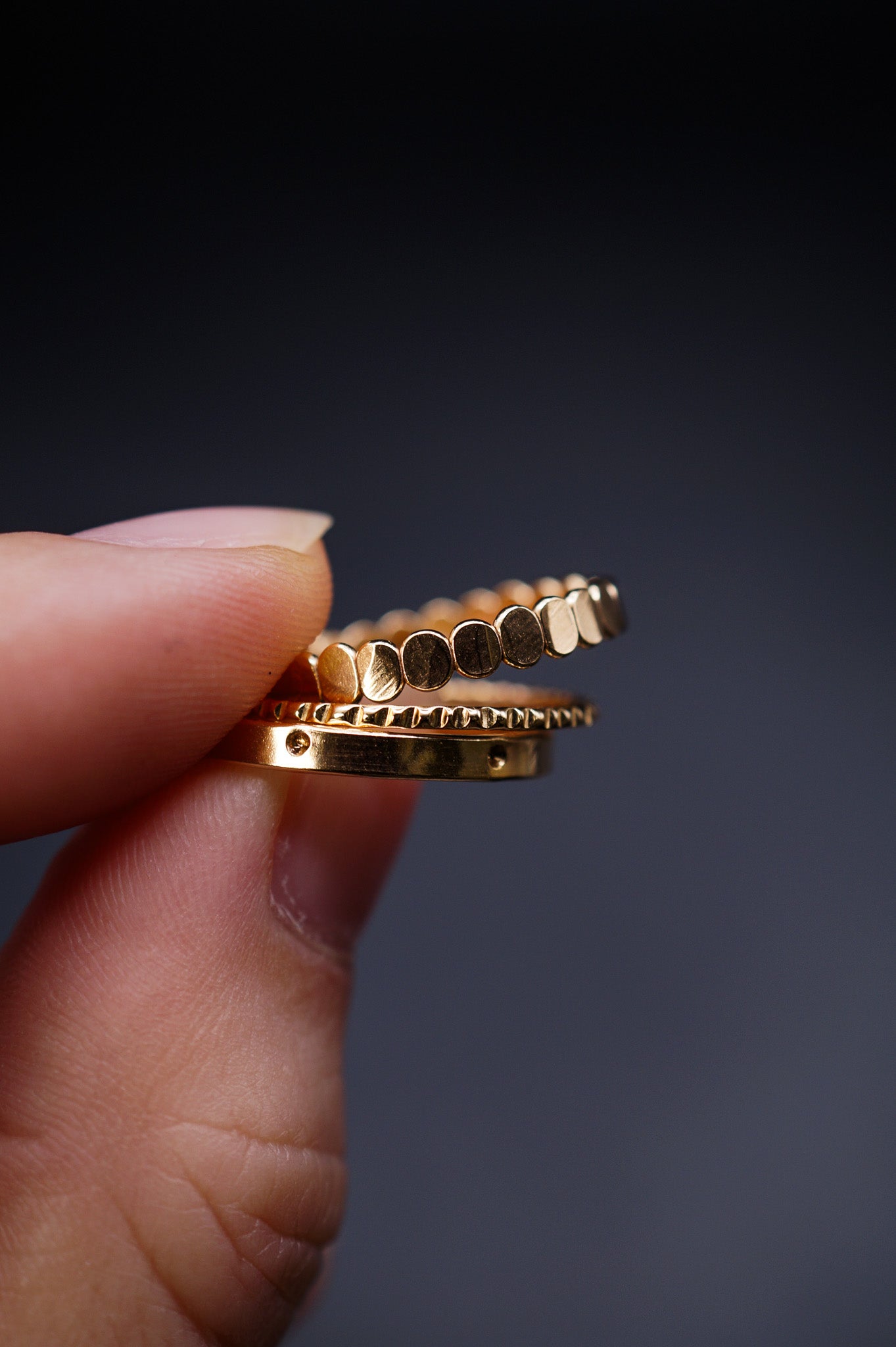 Dot Mixed Texture Set of 3 Stacking Rings, Gold Fill, Rose Gold Fill or Sterling Silver